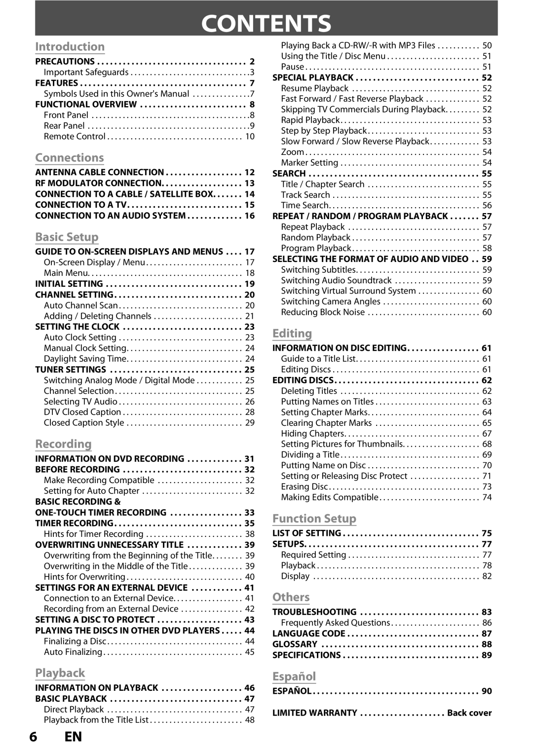 Magnavox ZC352MW8 owner manual Contents 