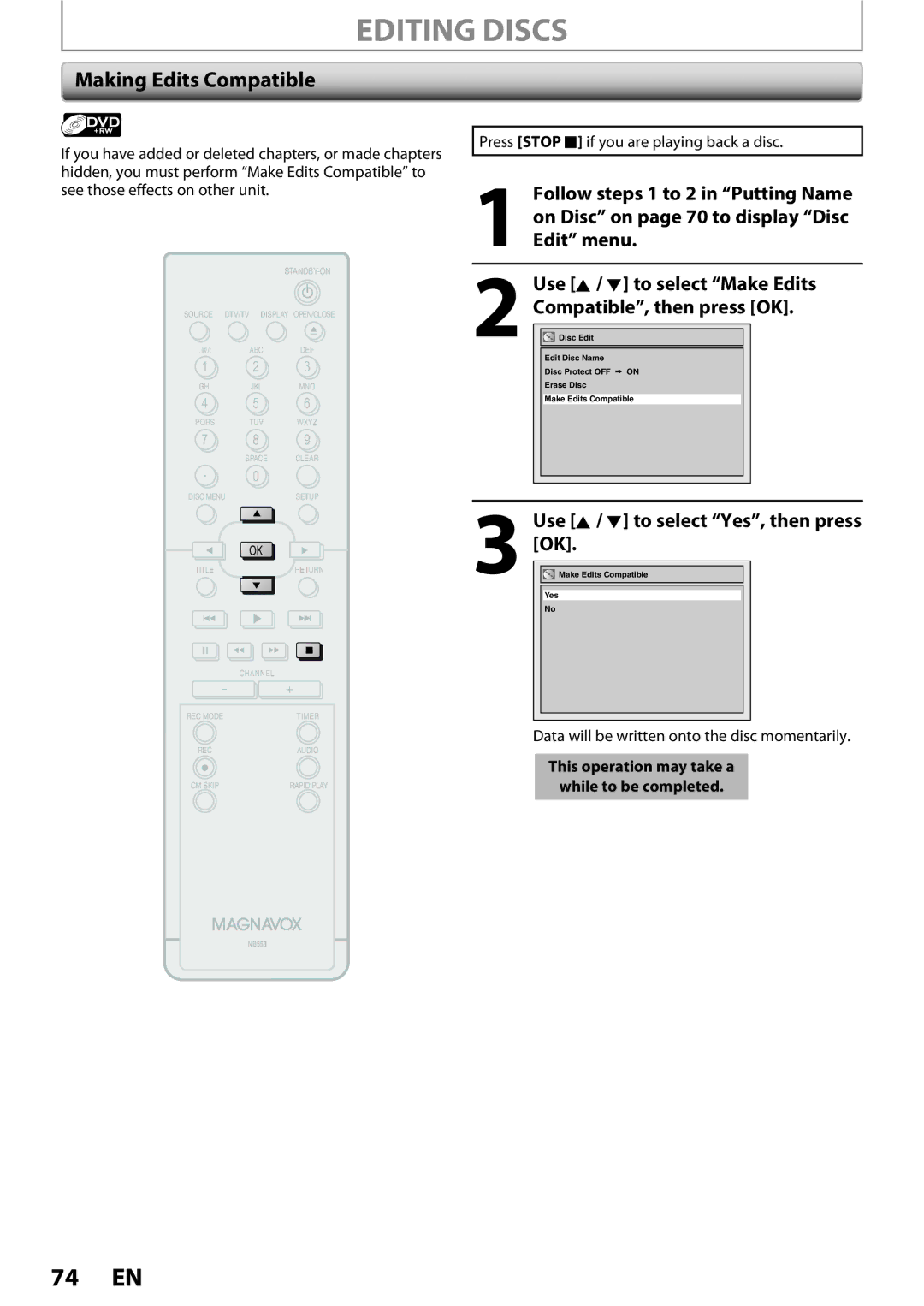 Magnavox ZC352MW8 owner manual Making Edits Compatible 