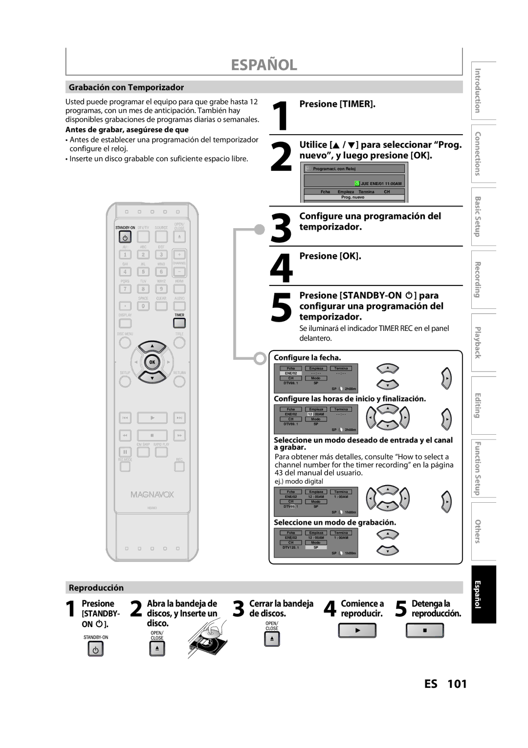 Magnavox ZC357MGX Presione Timer, Nuevo, y luego presione OK, Configure una programación del, Temporizador, Presione OK 