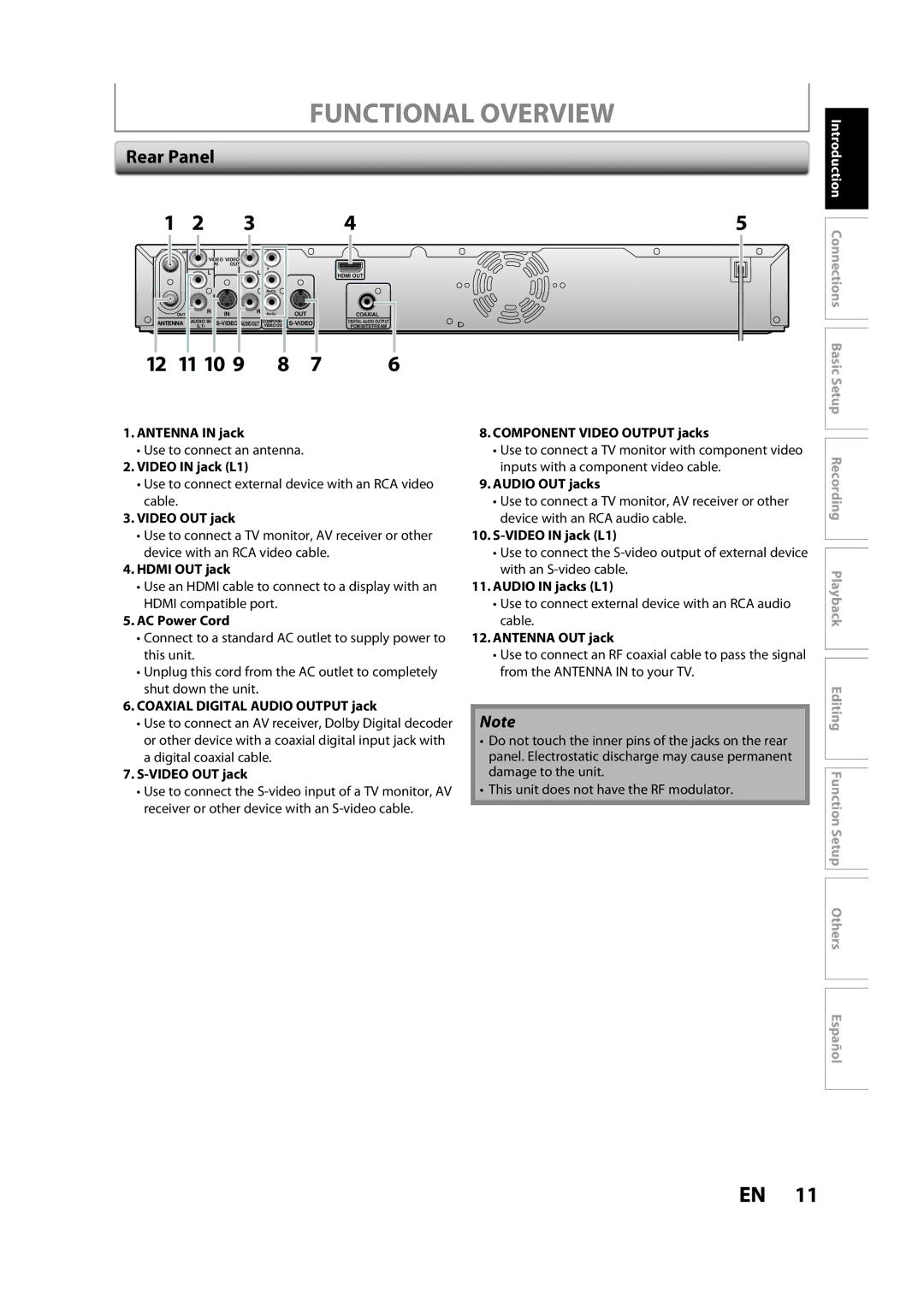 Magnavox ZC357MGX owner manual Functional Overview, Rear Panel 