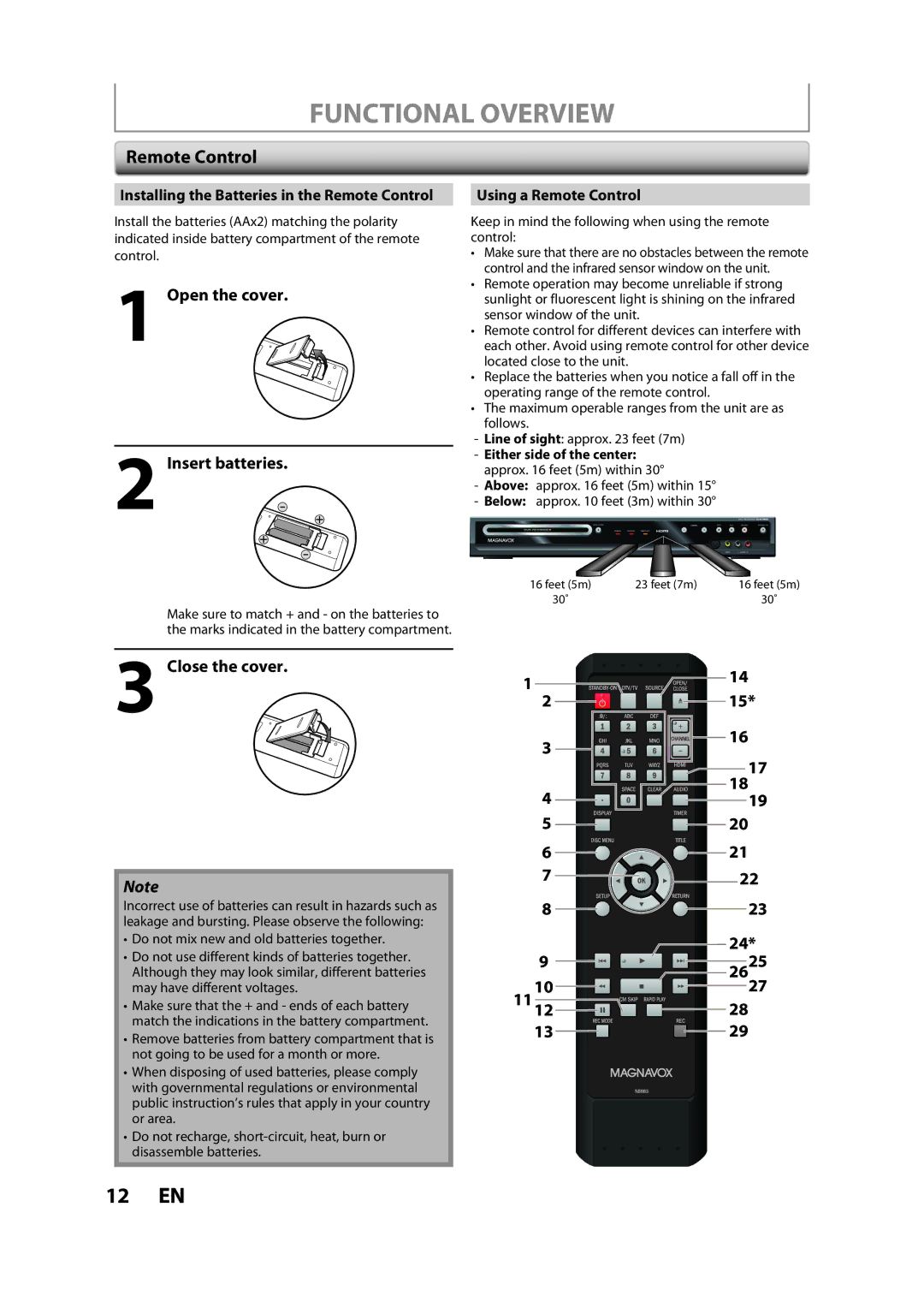 Magnavox ZC357MGX owner manual Open the cover Insert batteries, Close the cover, Using a Remote Control 