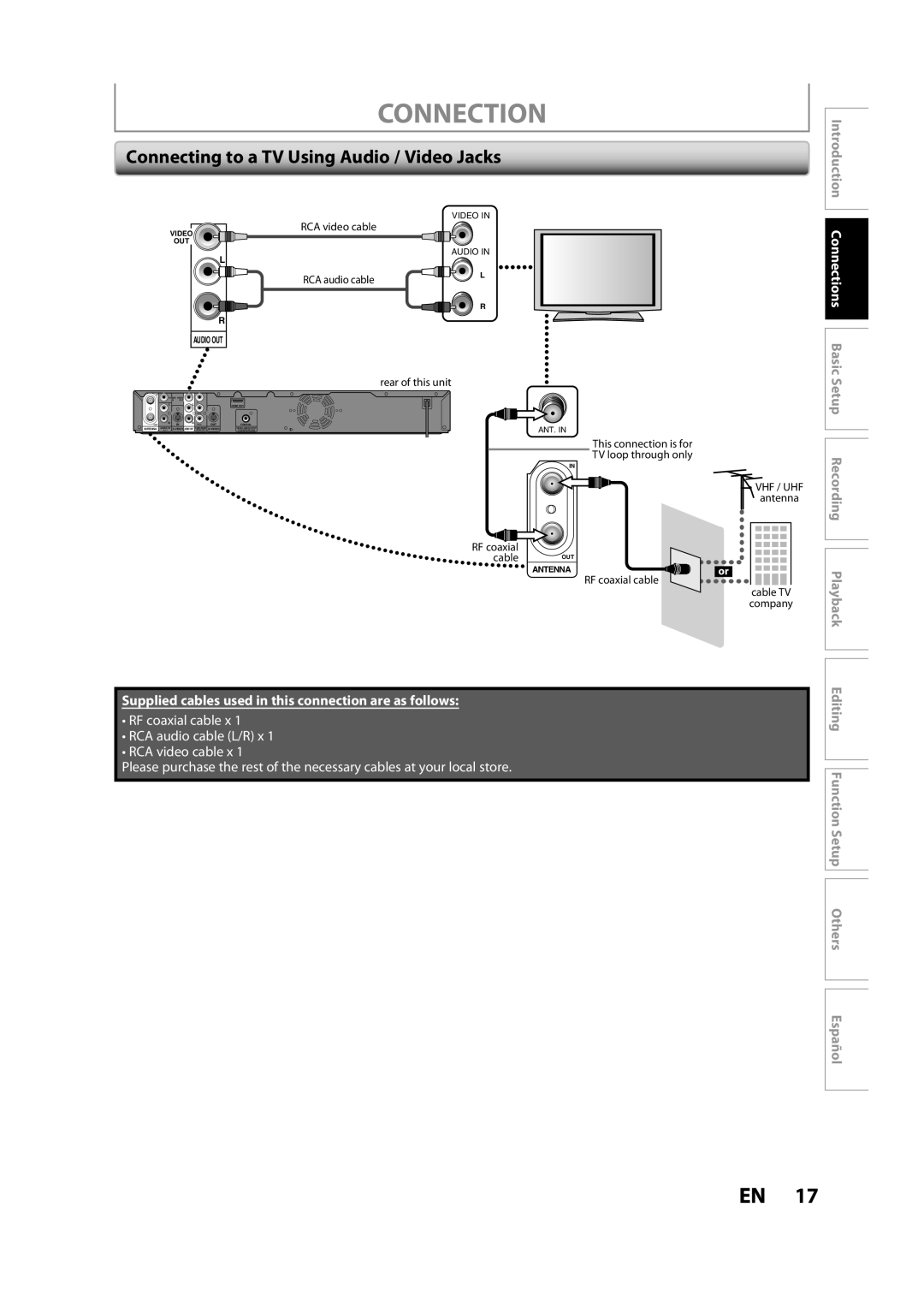 Magnavox ZC357MGX owner manual Connecting to a TV Using Audio / Video Jacks 