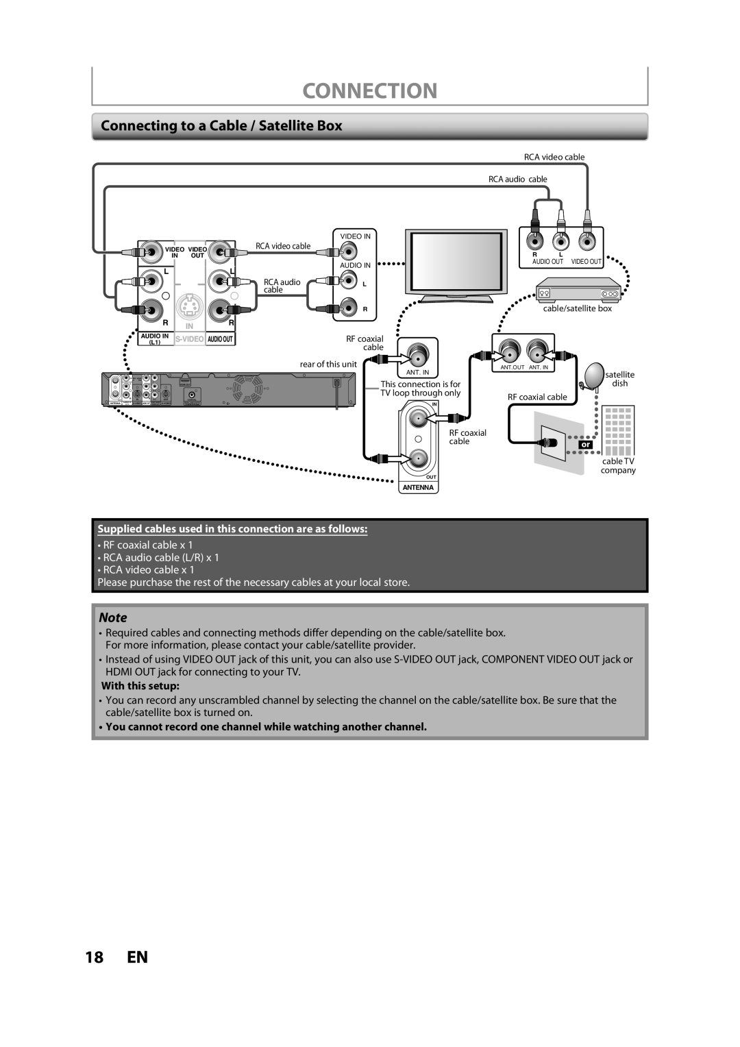 Magnavox ZC357MGX owner manual Connecting to a Cable / Satellite Box, With this setup 