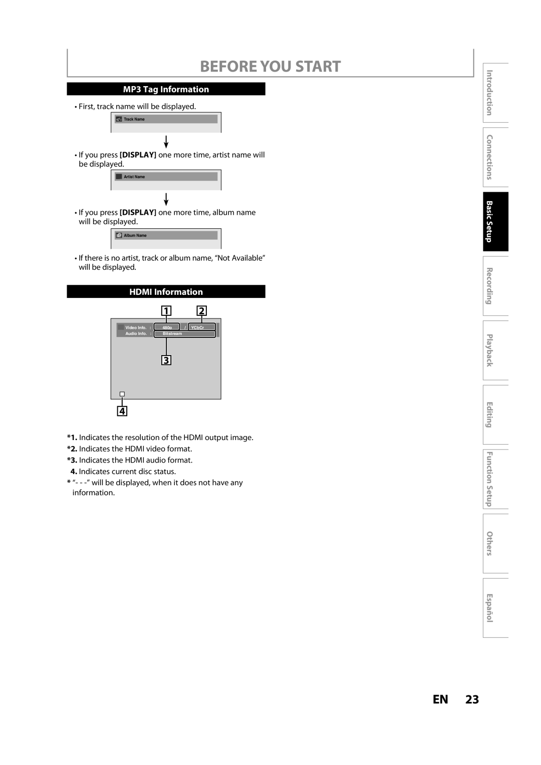 Magnavox ZC357MGX owner manual MP3 Tag Information, First, track name will be displayed 