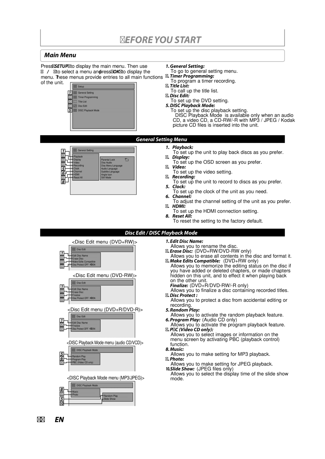 Magnavox ZC357MGX owner manual Main Menu 