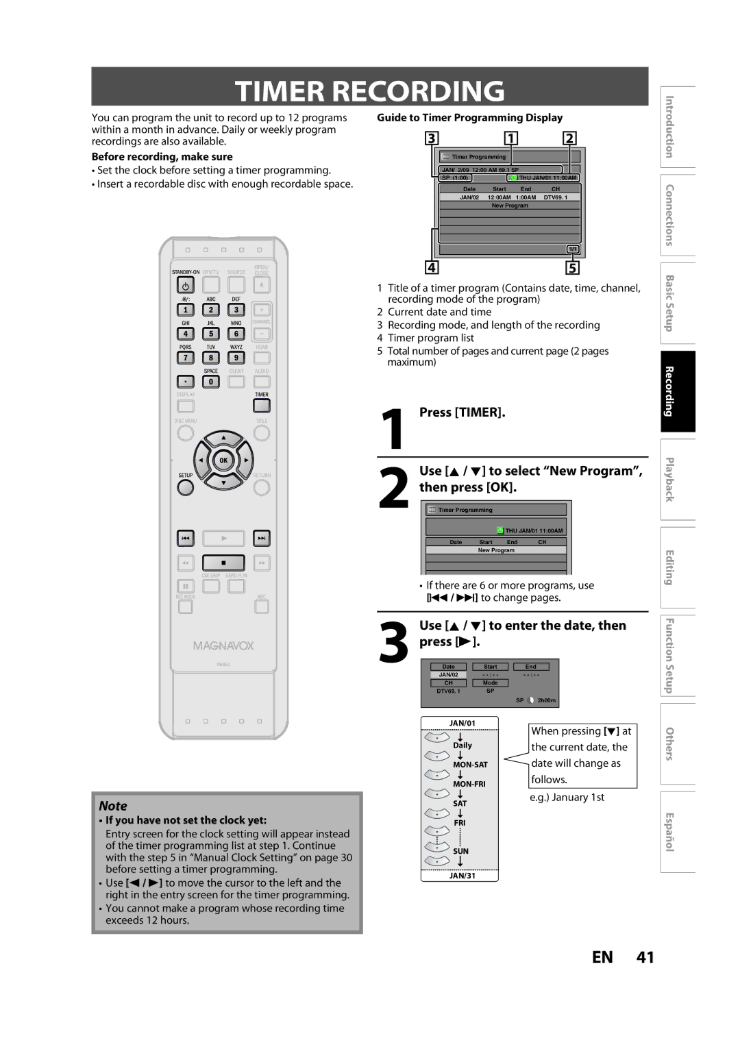 Magnavox ZC357MGX owner manual Timer Recording, Press Timer Use K / L to select New Program, then press OK 