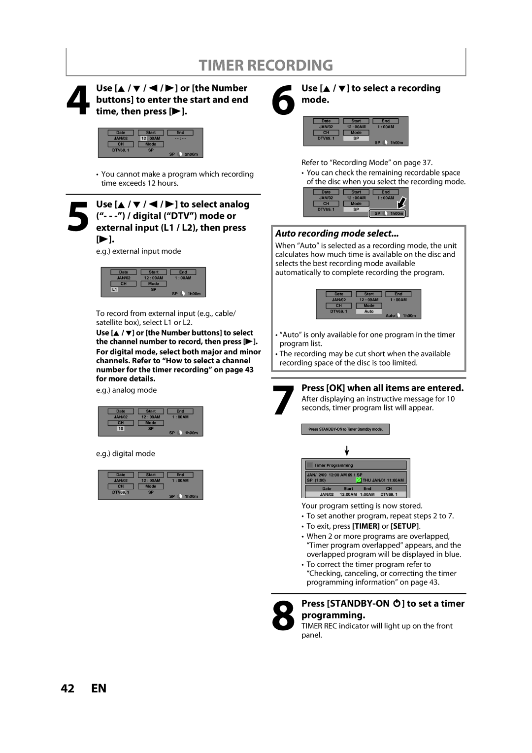 Magnavox ZC357MGX owner manual Timer Recording, Use K / L to select a recording mode 