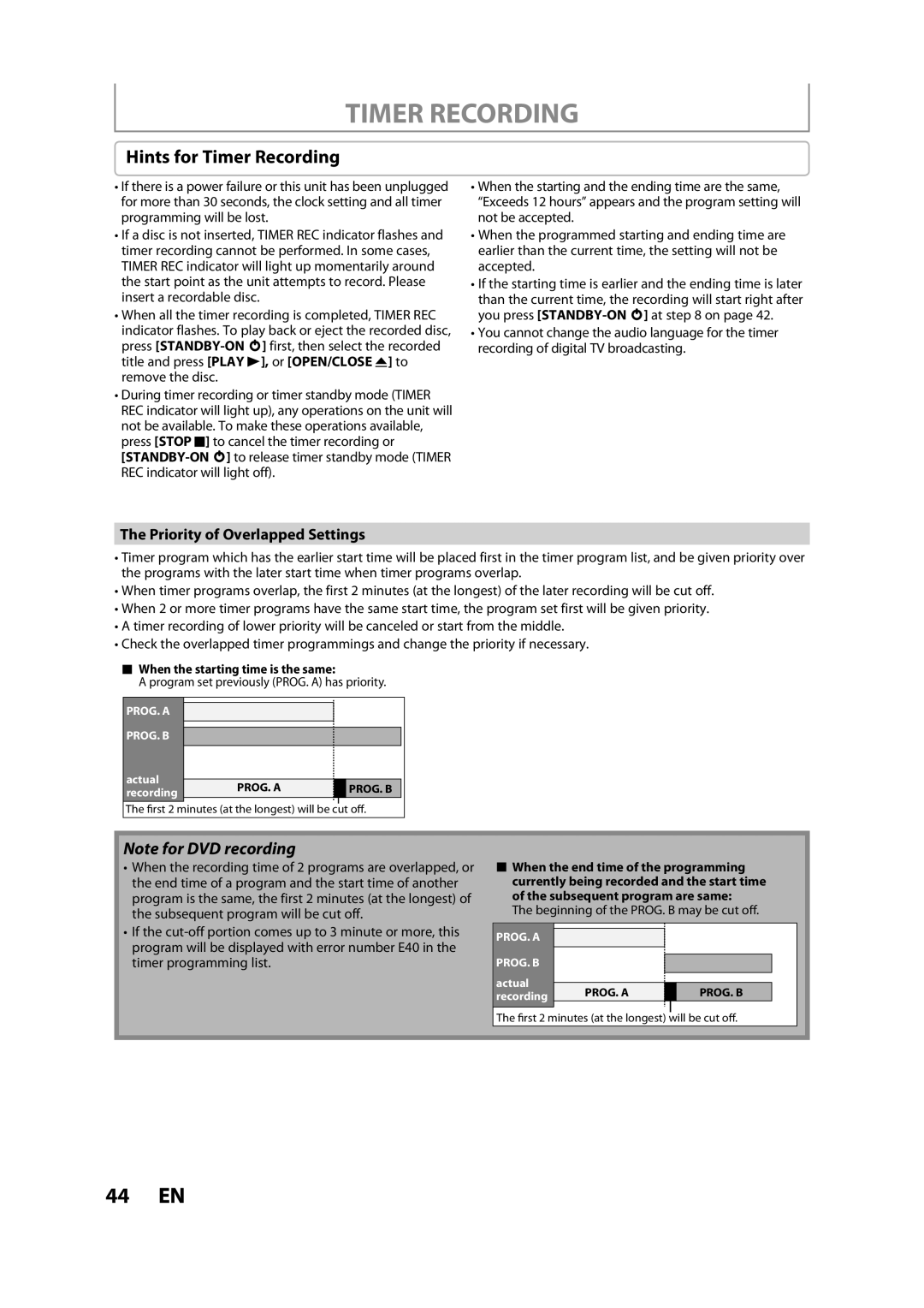 Magnavox ZC357MGX owner manual Hints for Timer Recording, Priority of Overlapped Settings 