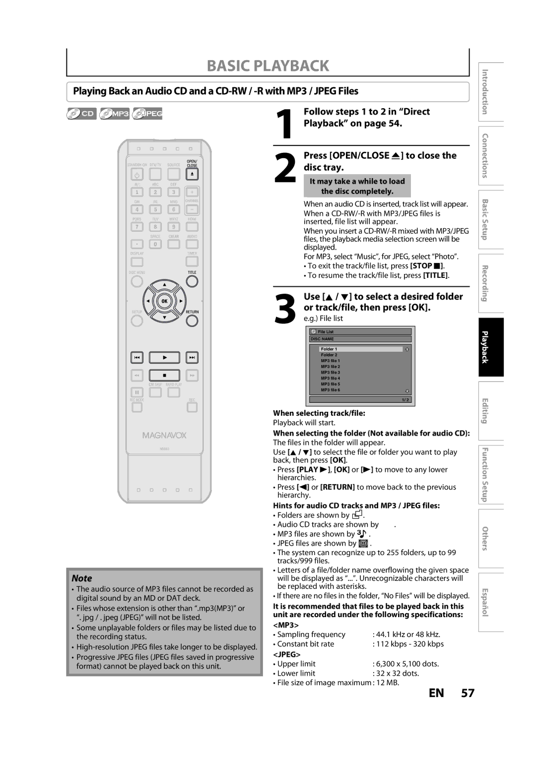 Magnavox ZC357MGX owner manual MP3, Sampling frequency, Constant bit rate, Upper limit 