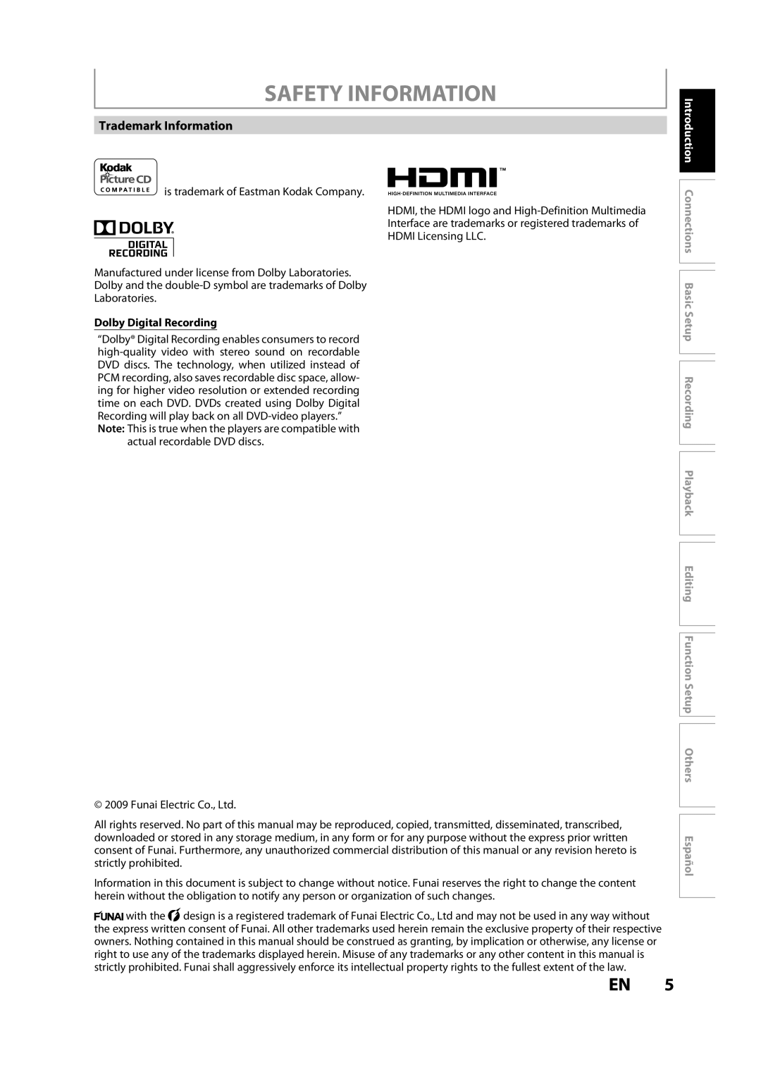 Magnavox ZC357MGX owner manual Trademark Information, Dolby Digital Recording 