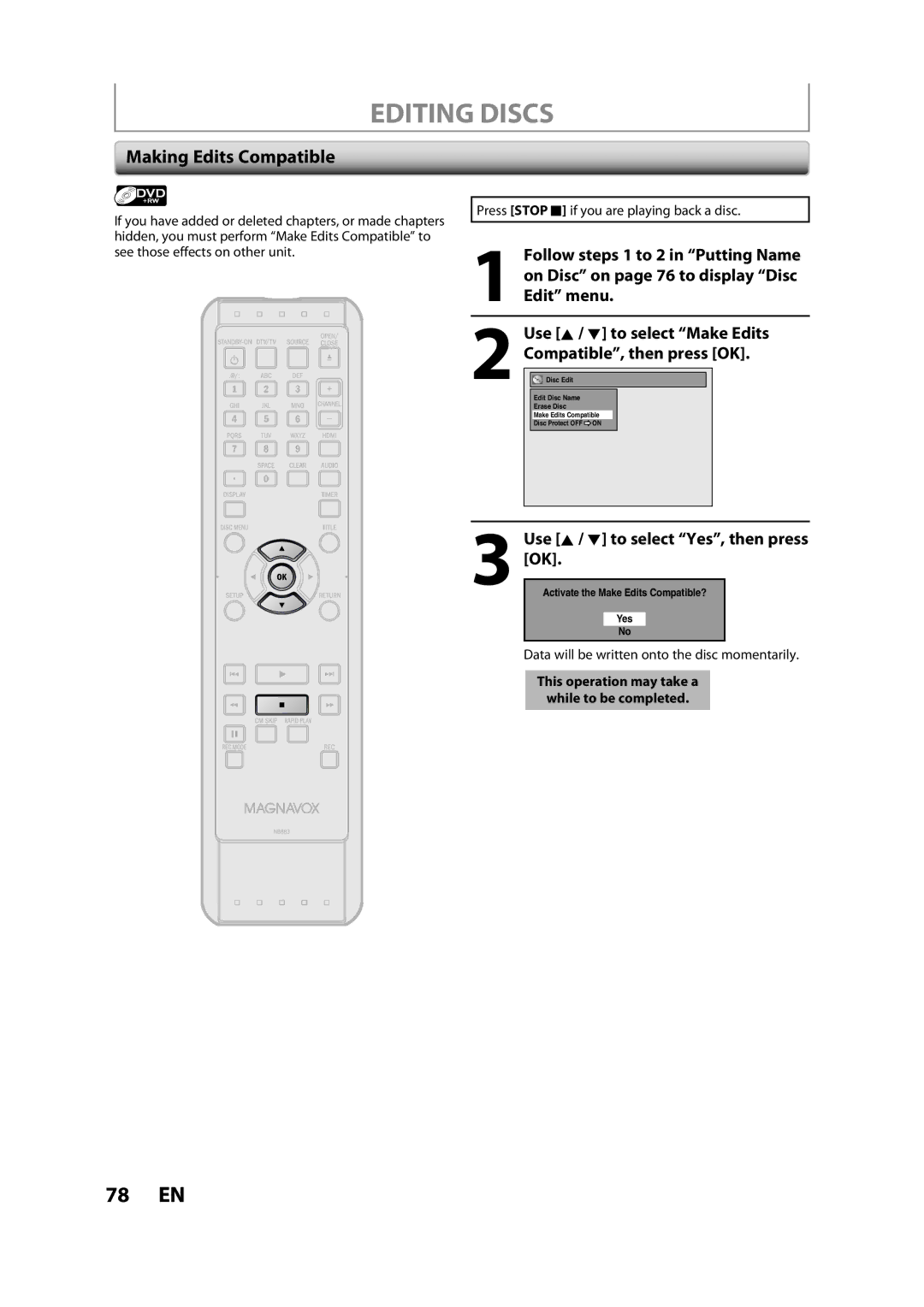 Magnavox ZC357MGX owner manual Making Edits Compatible 