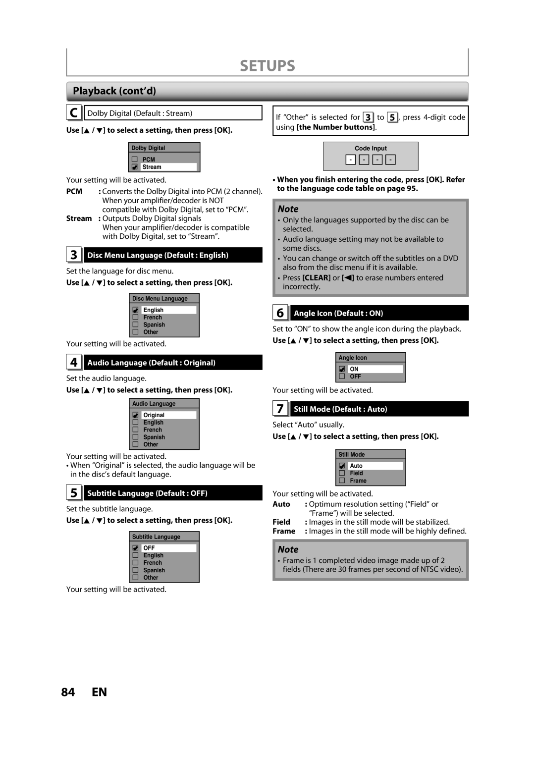 Magnavox ZC357MGX Disc Menu Language Default English, Audio Language Default Original, Subtitle Language Default OFF 