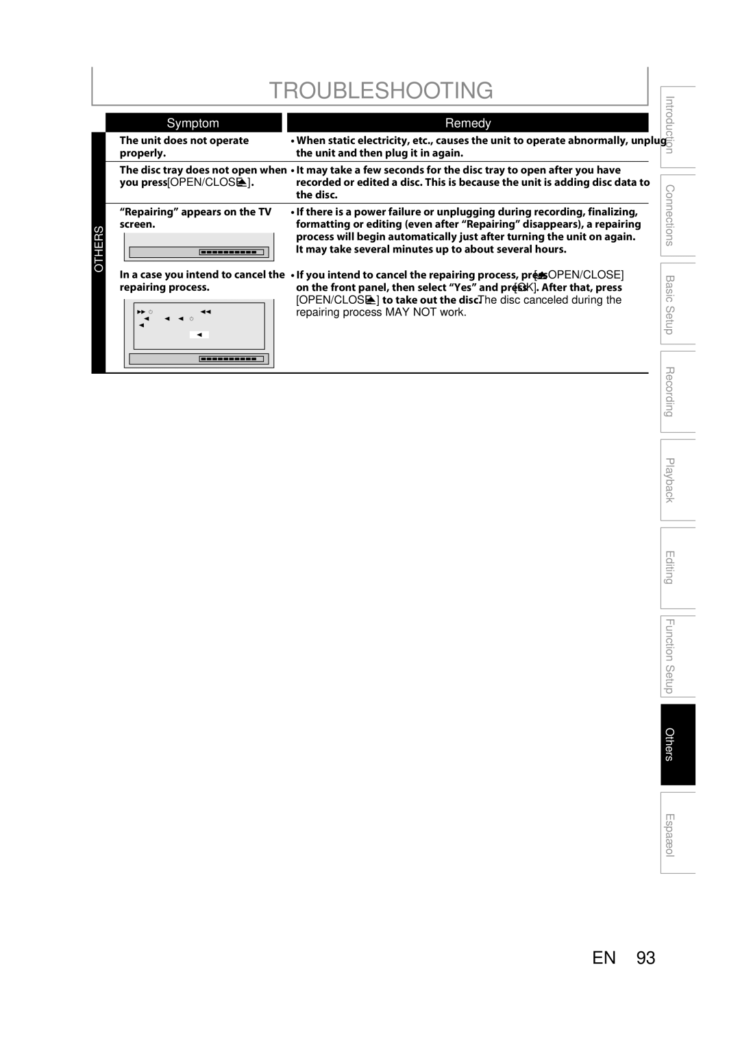 Magnavox ZC357MGX owner manual Unit does not operate, You press OPEN/CLOSE a, A case you intend to cancel 