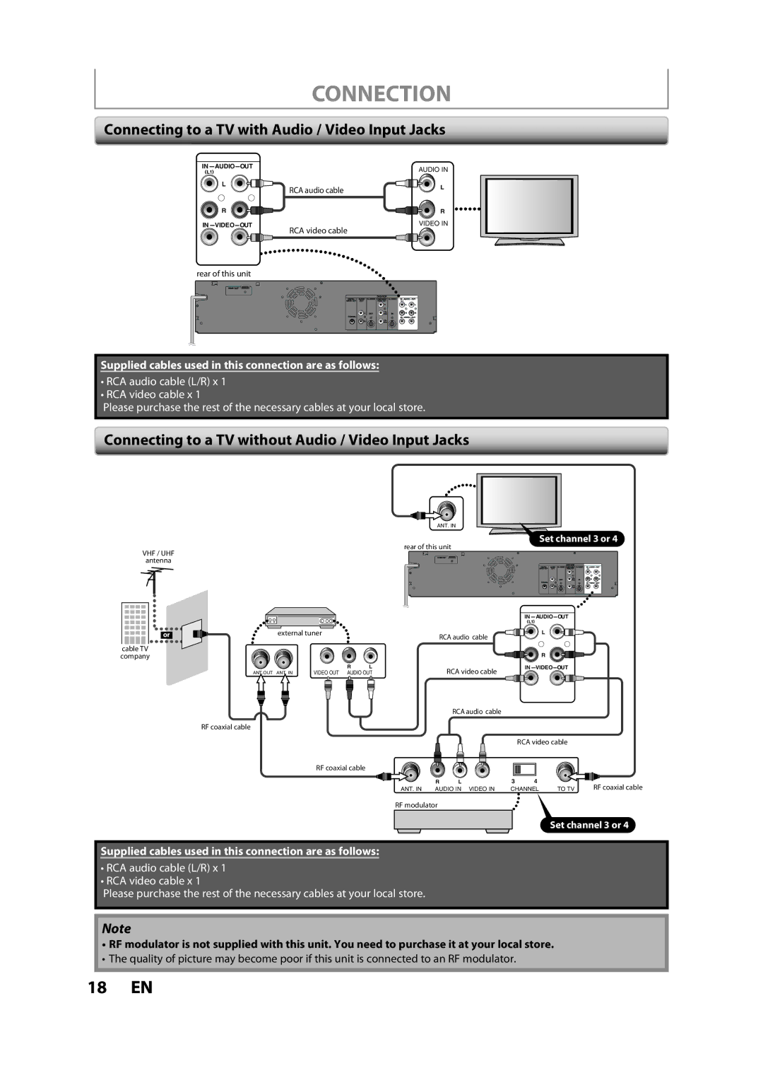 Magnavox ZV427MG9 A owner manual Connecting to a TV with Audio / Video Input Jacks 