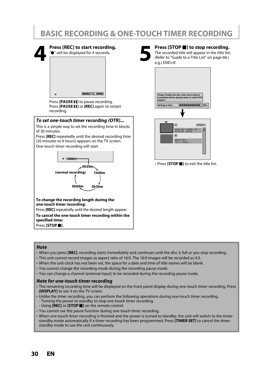 Magnavox ZV427MG9 A owner manual Press Stop C to exit the title list, Press REC repeatedly until the desired length appear 