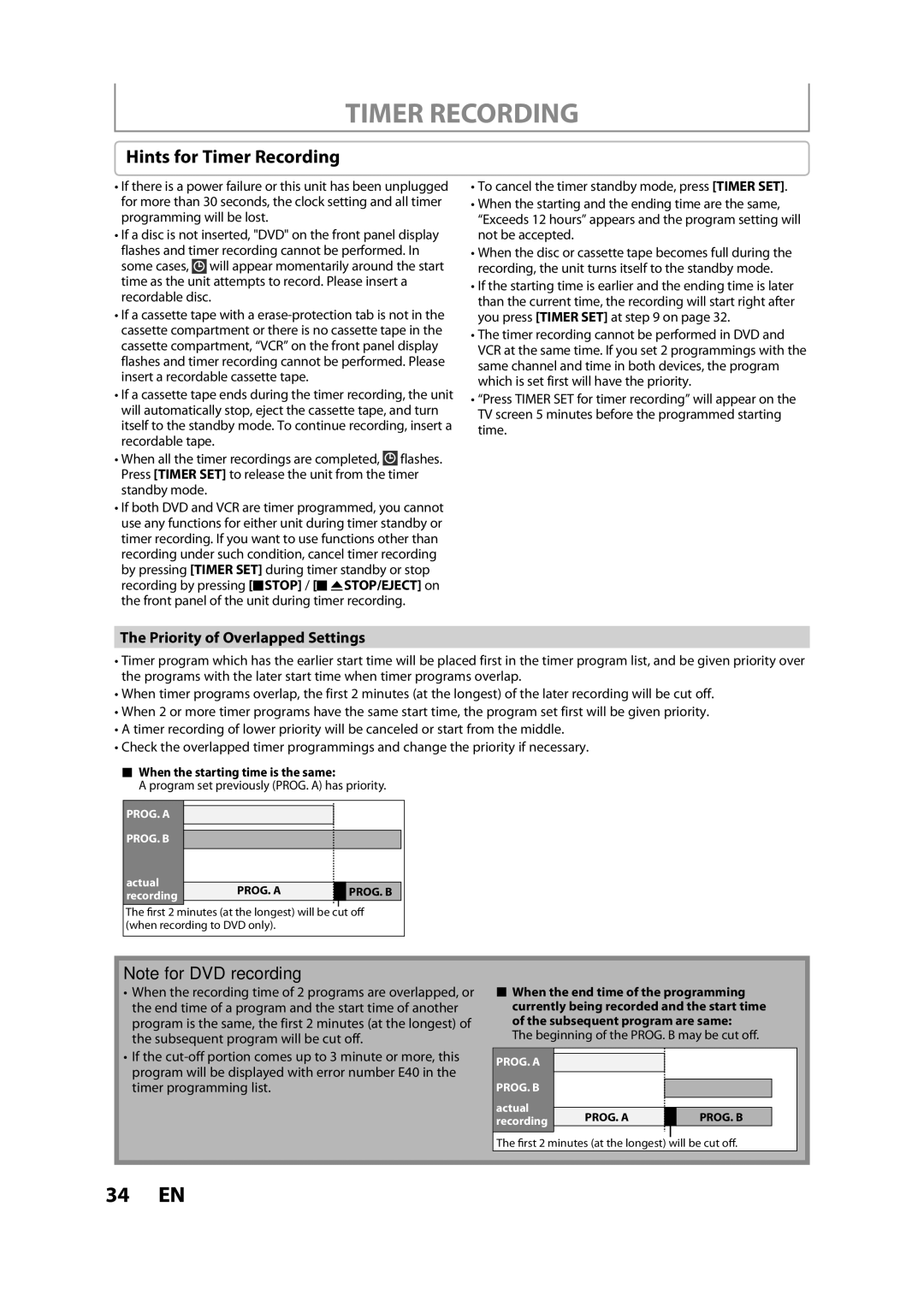 Magnavox ZV427MG9 A owner manual Hints for Timer Recording, Priority of Overlapped Settings 