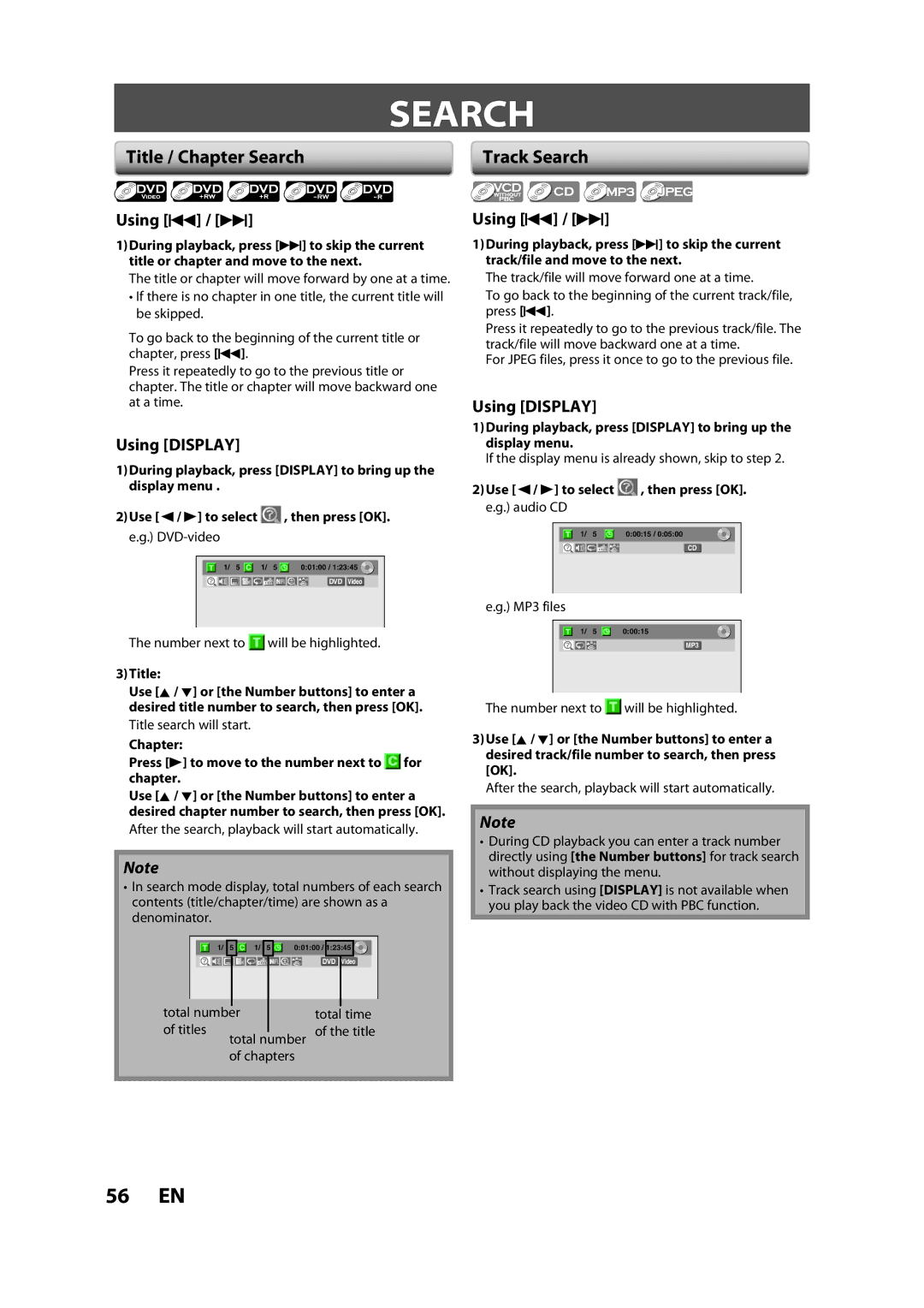 Magnavox ZV427MG9 A owner manual Title / Chapter Search, Using H / G, Using Display 