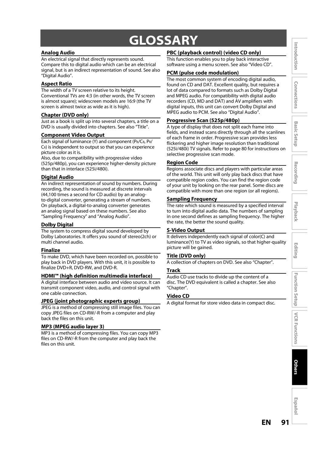 Magnavox ZV427MG9 A owner manual Glossary 