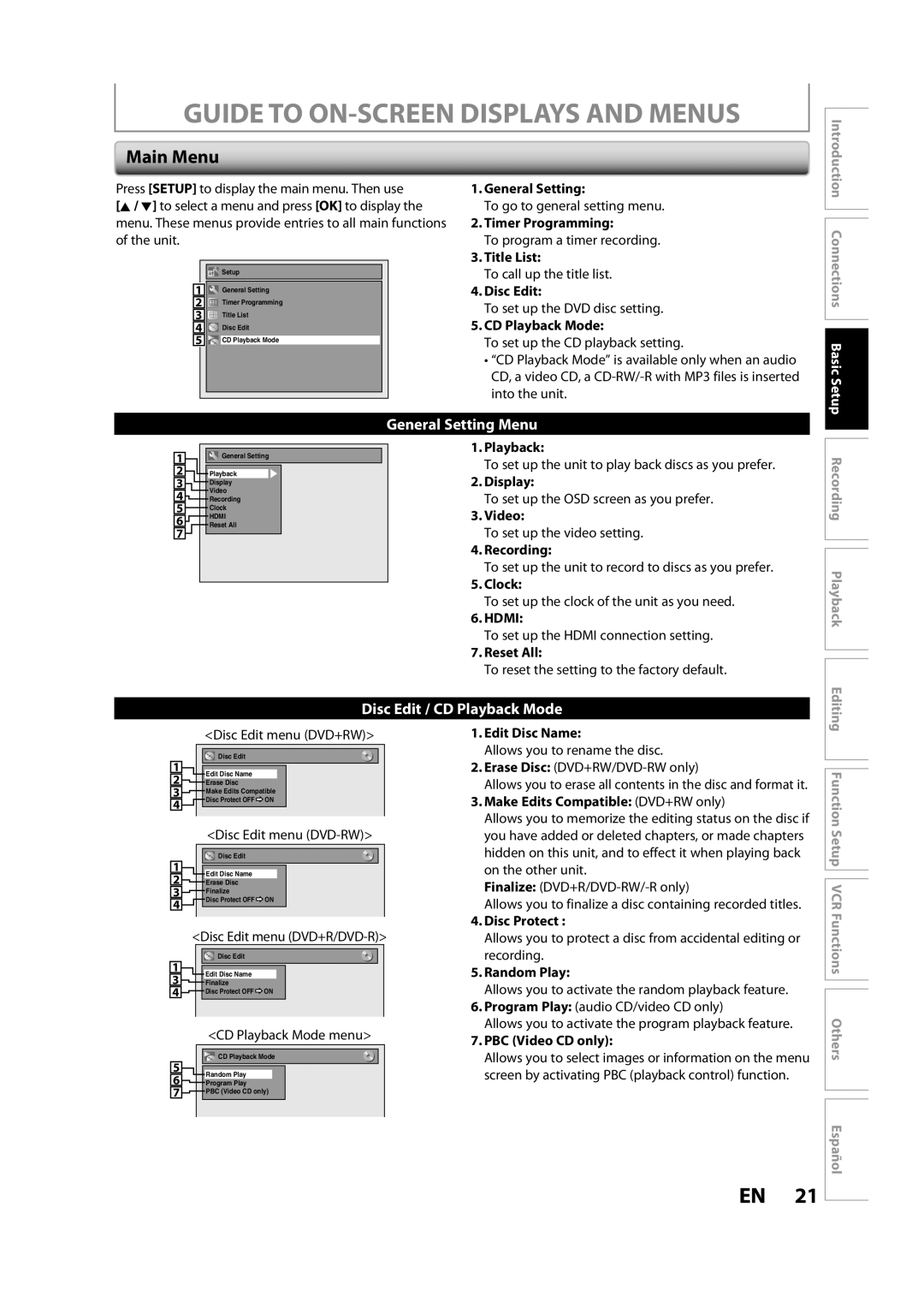 Magnavox ZV427MG9 owner manual Guide to ON-SCREEN Displays and Menus, Main Menu 