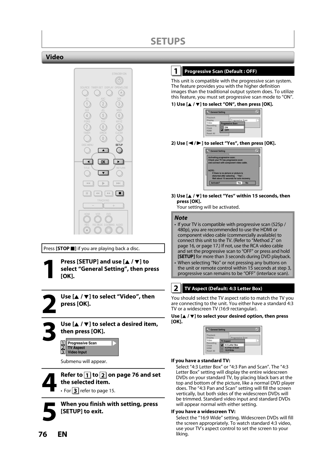 Magnavox ZV427MG9 owner manual Video, Selected item, Progressive Scan Default OFF, TV Aspect Default 43 Letter Box 