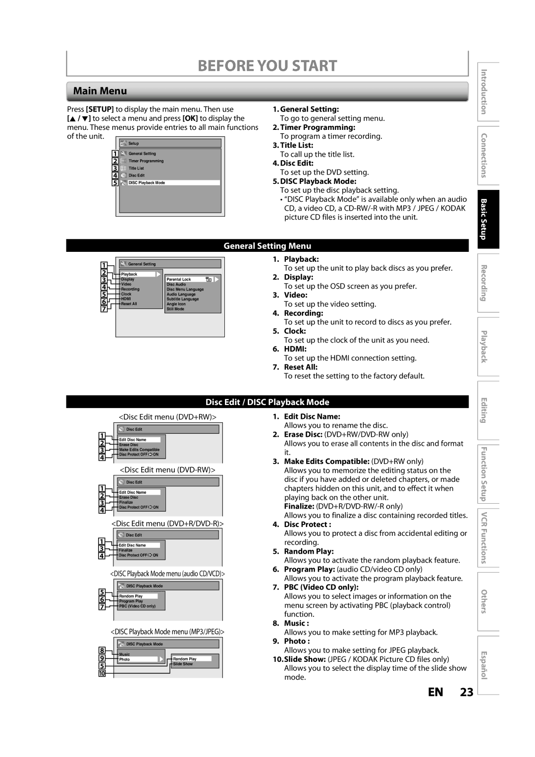 Magnavox ZV427MG9 owner manual Main Menu 