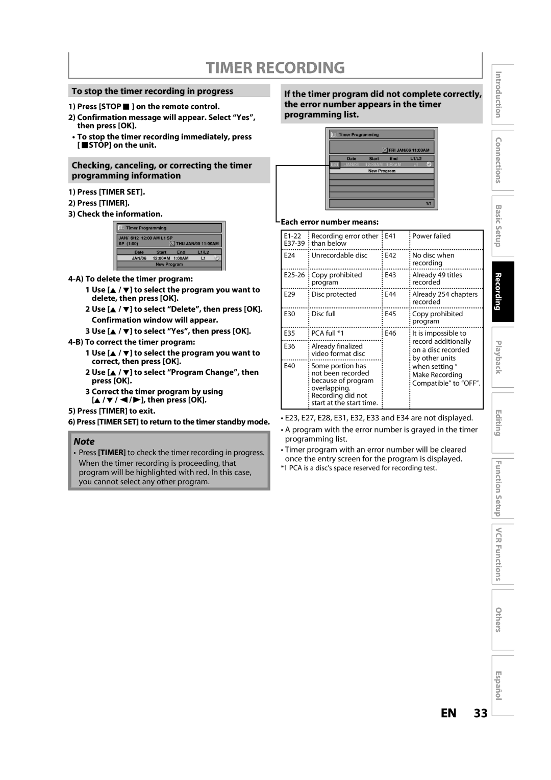 Magnavox ZV427MG9 owner manual To stop the timer recording in progress, Press Timer SET Check the information 