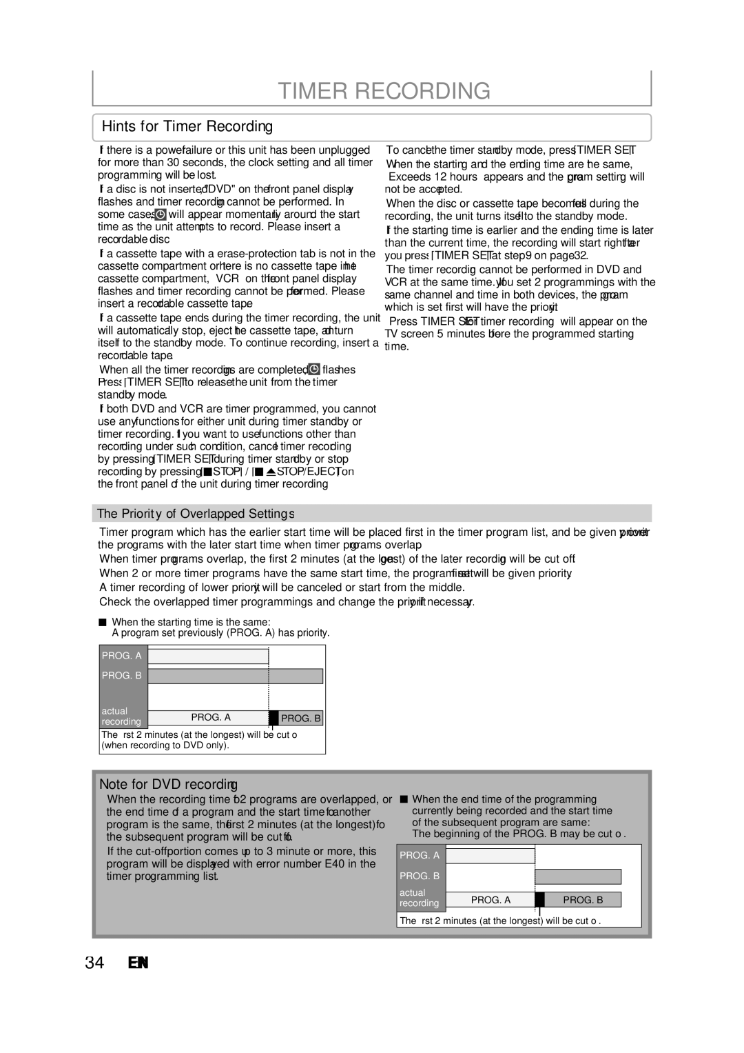 Magnavox ZV427MG9 owner manual Hints for Timer Recording, Priority of Overlapped Settings 