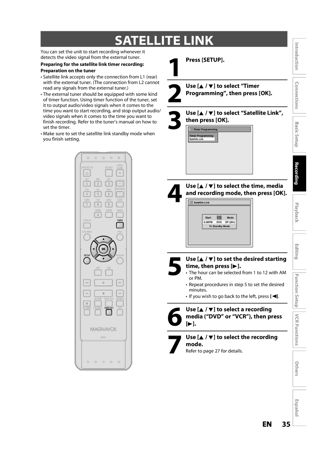 Magnavox ZV427MG9 owner manual Satellite Link 