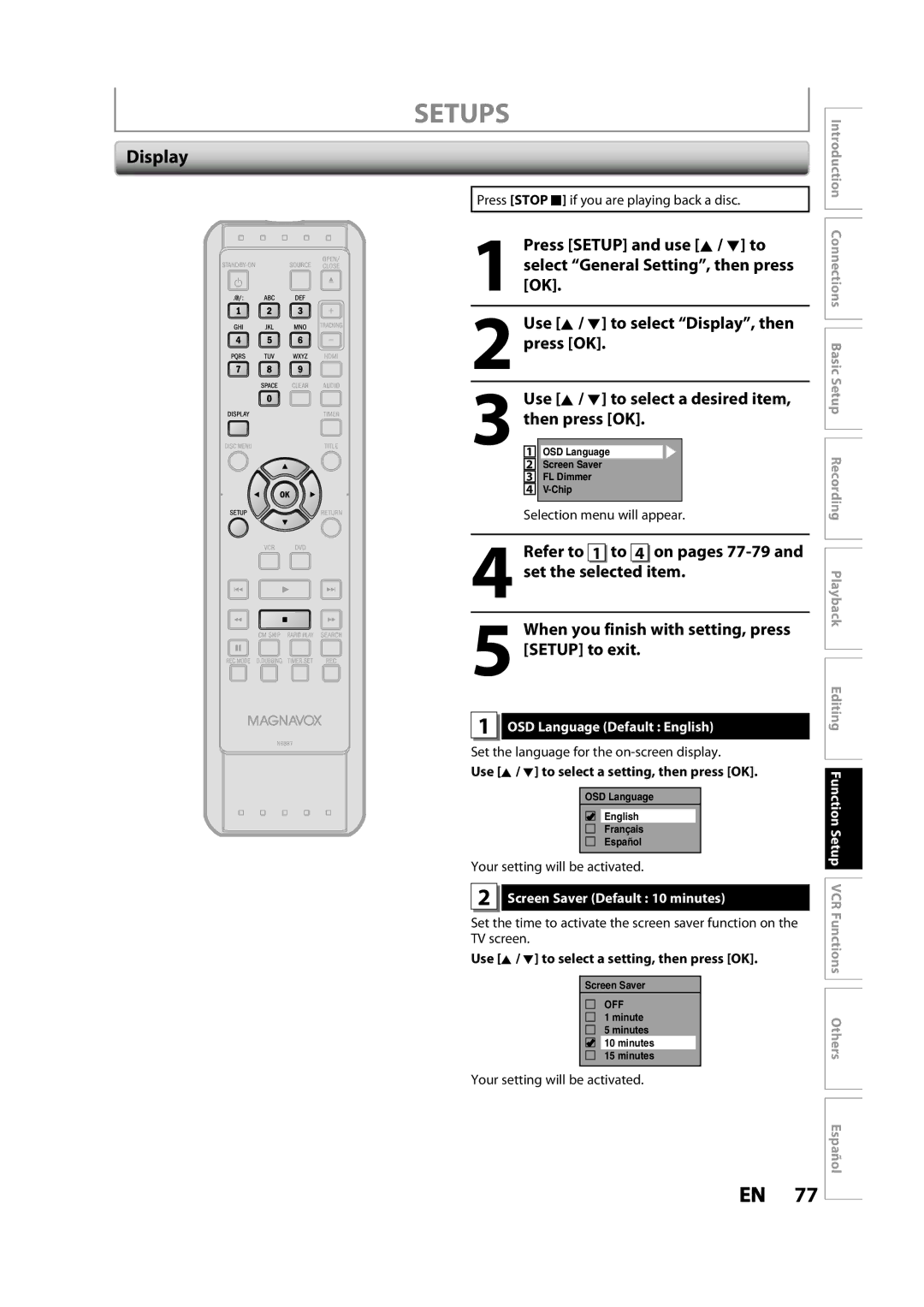 Magnavox ZV427MG9 owner manual Display 