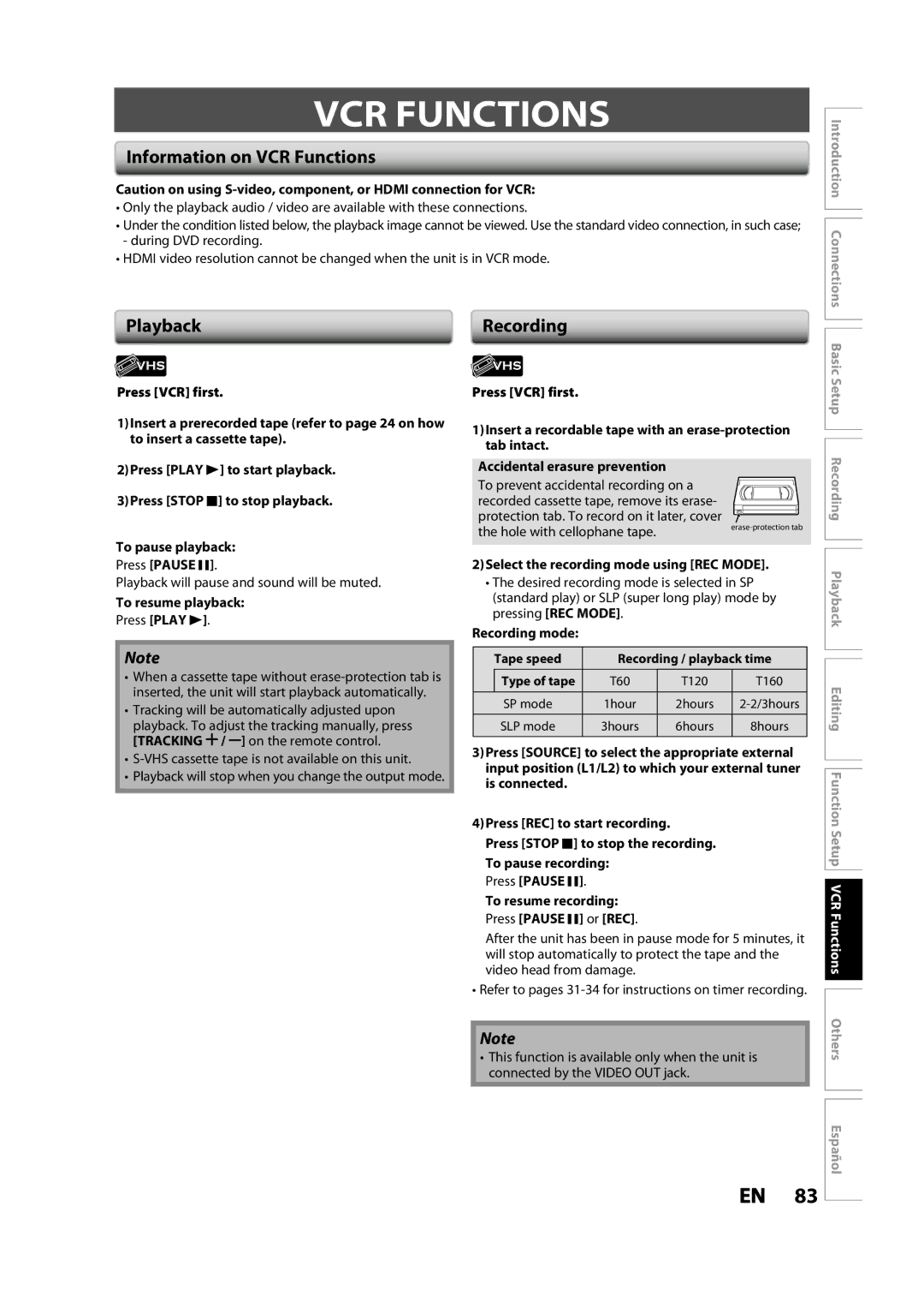 Magnavox ZV427MG9 owner manual Information on VCR Functions, Recording 