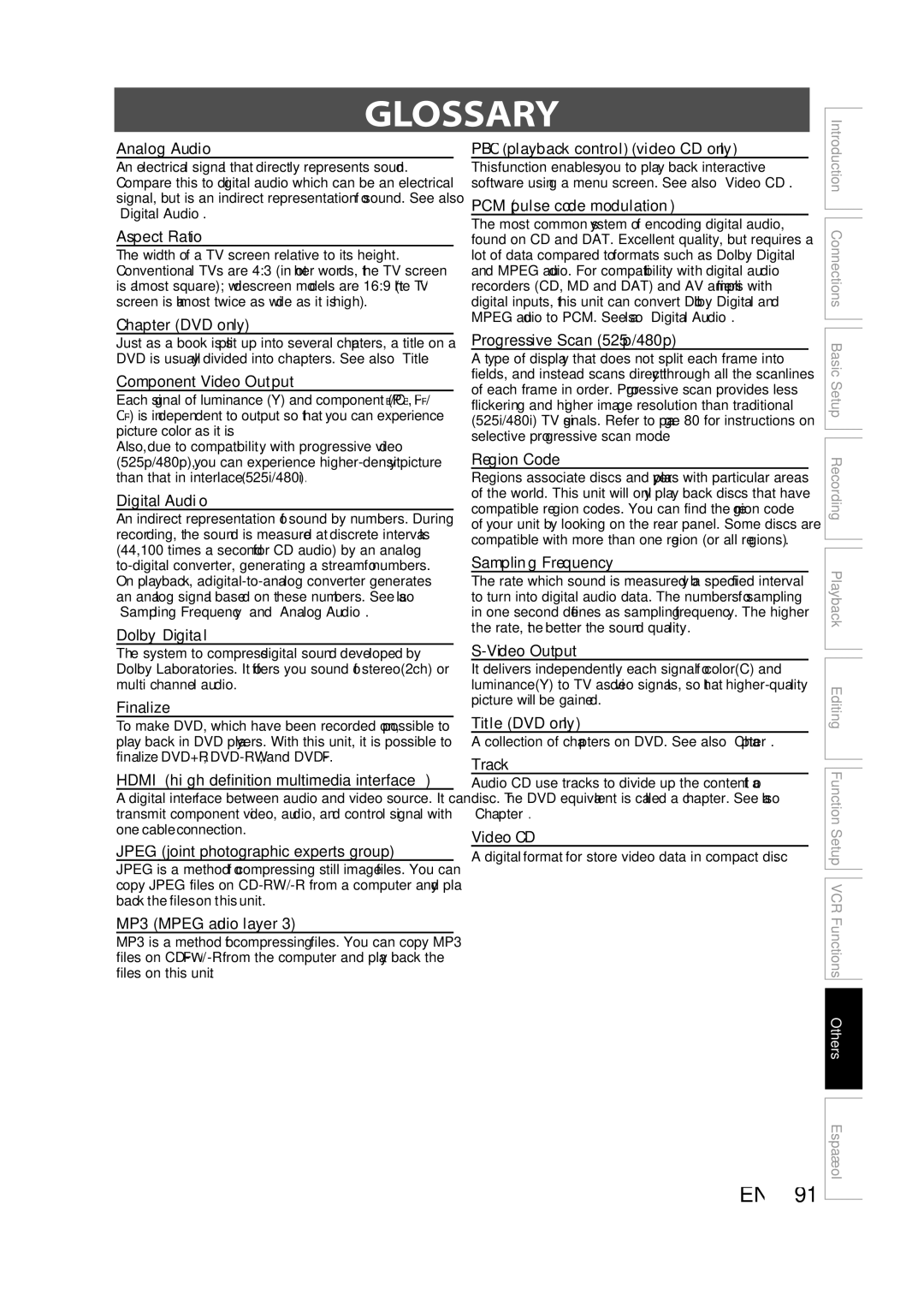 Magnavox ZV427MG9 owner manual Glossary 