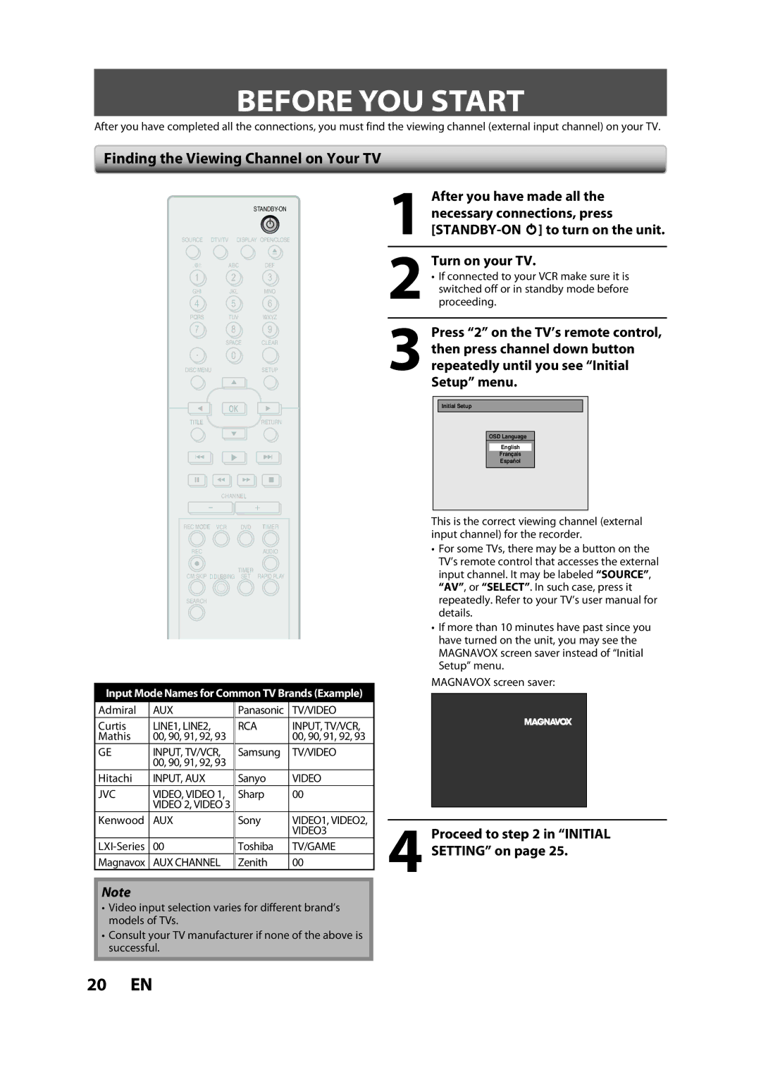 Magnavox ZV450MW8A owner manual Before YOU Start, Finding the Viewing Channel on Your TV, Turn on your TV 