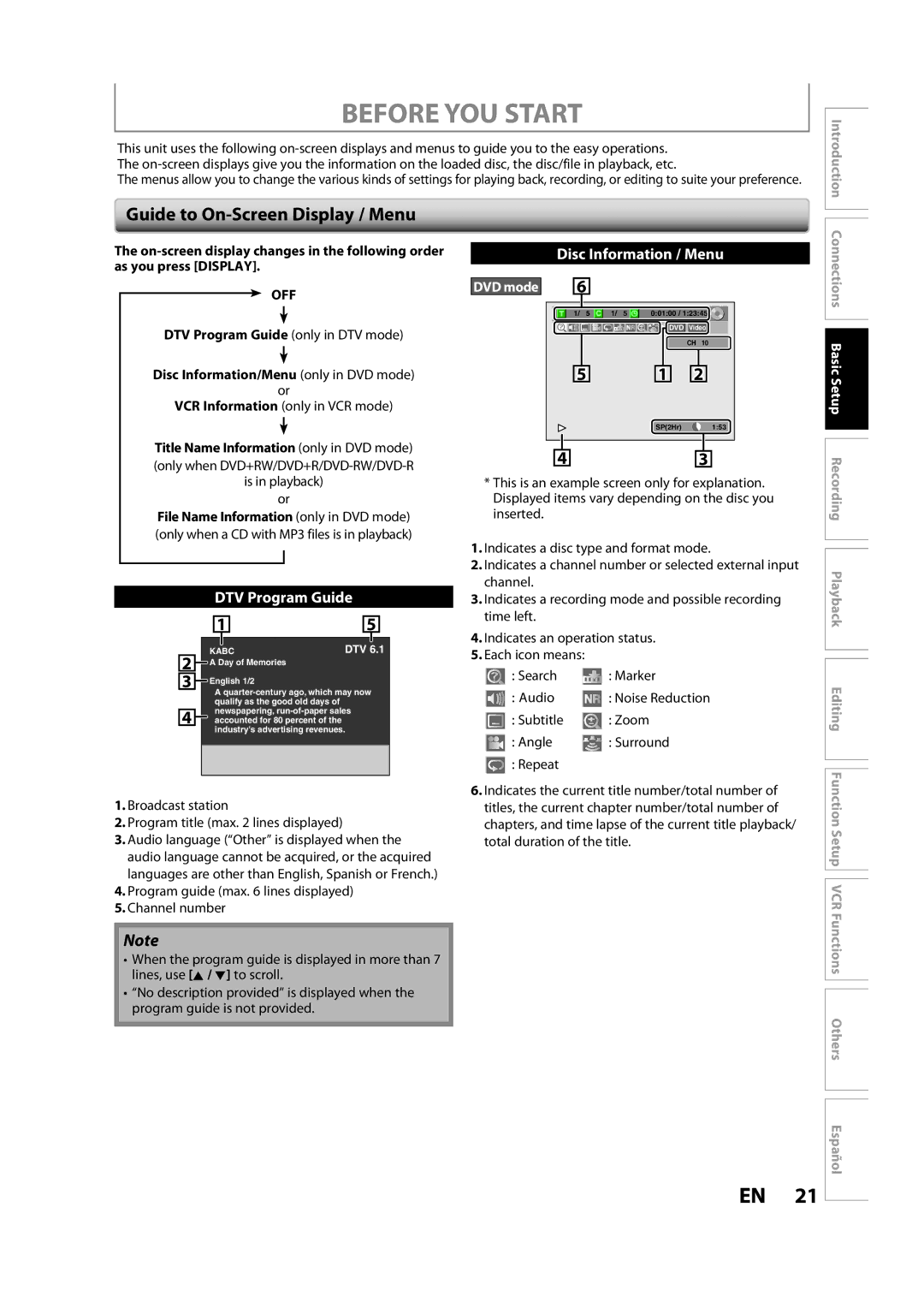 Magnavox ZV450MW8A owner manual Before YOU Start, Guide to On-Screen Display / Menu, Disc Information / Menu 