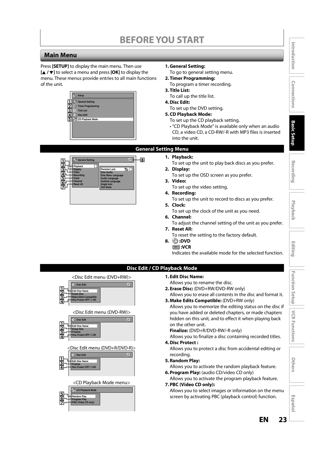 Magnavox ZV450MW8A owner manual Main Menu 