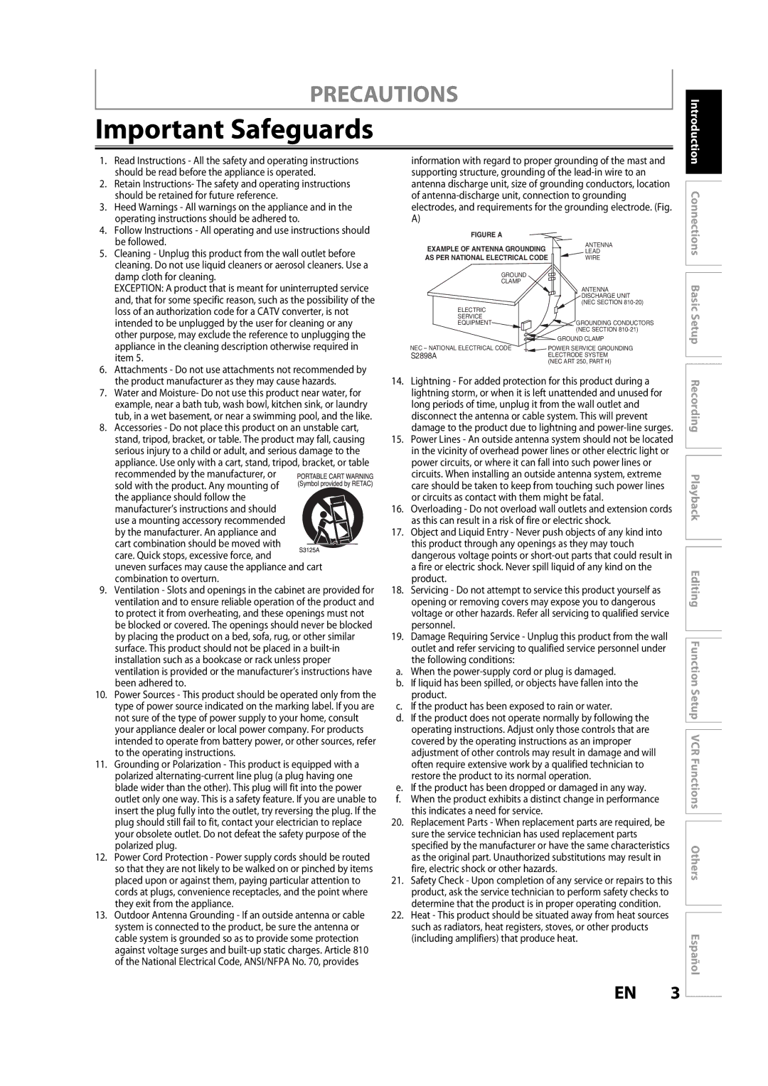 Magnavox ZV450MW8A owner manual Important Safeguards, Precautions 