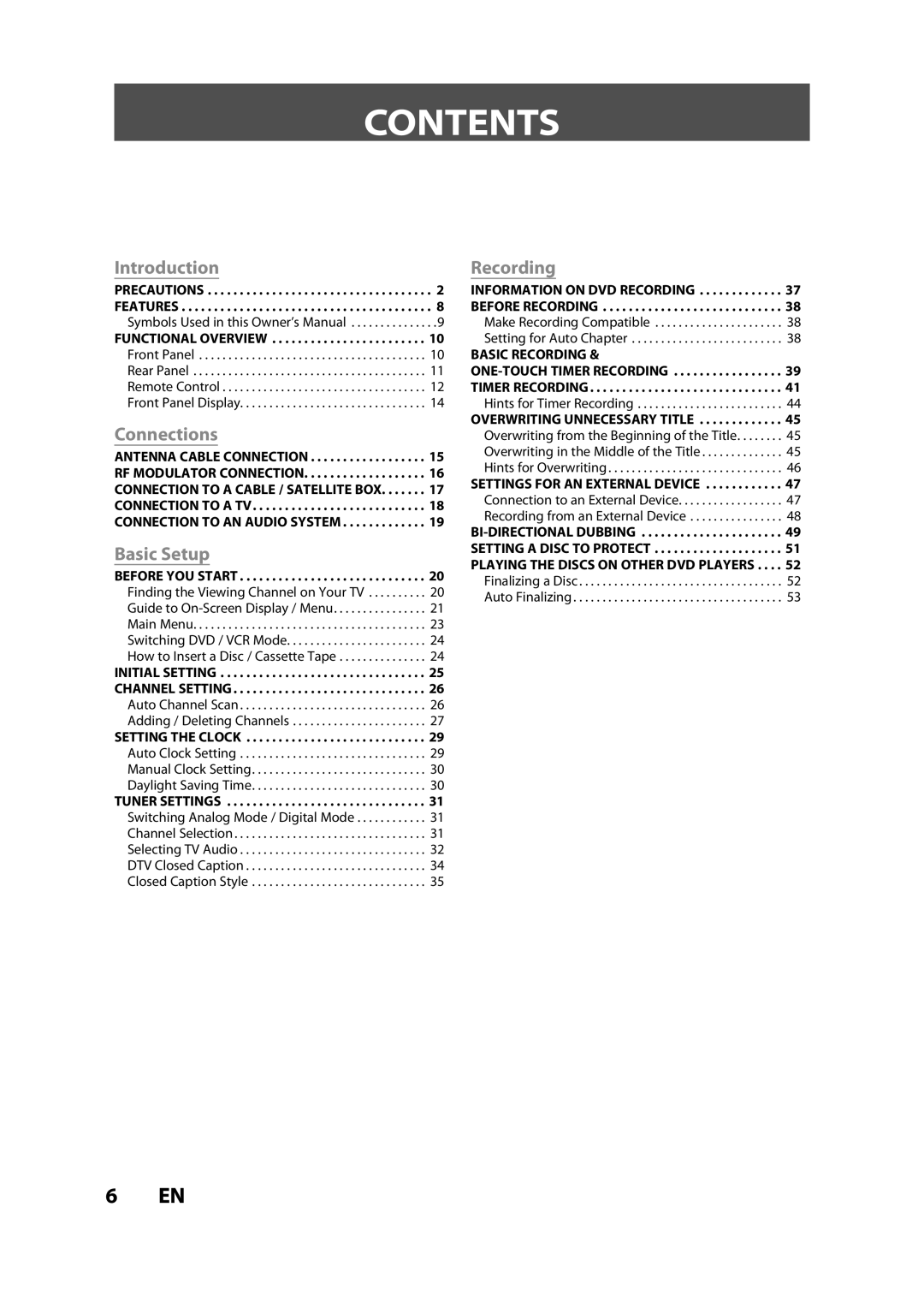 Magnavox ZV450MW8A owner manual Contents 