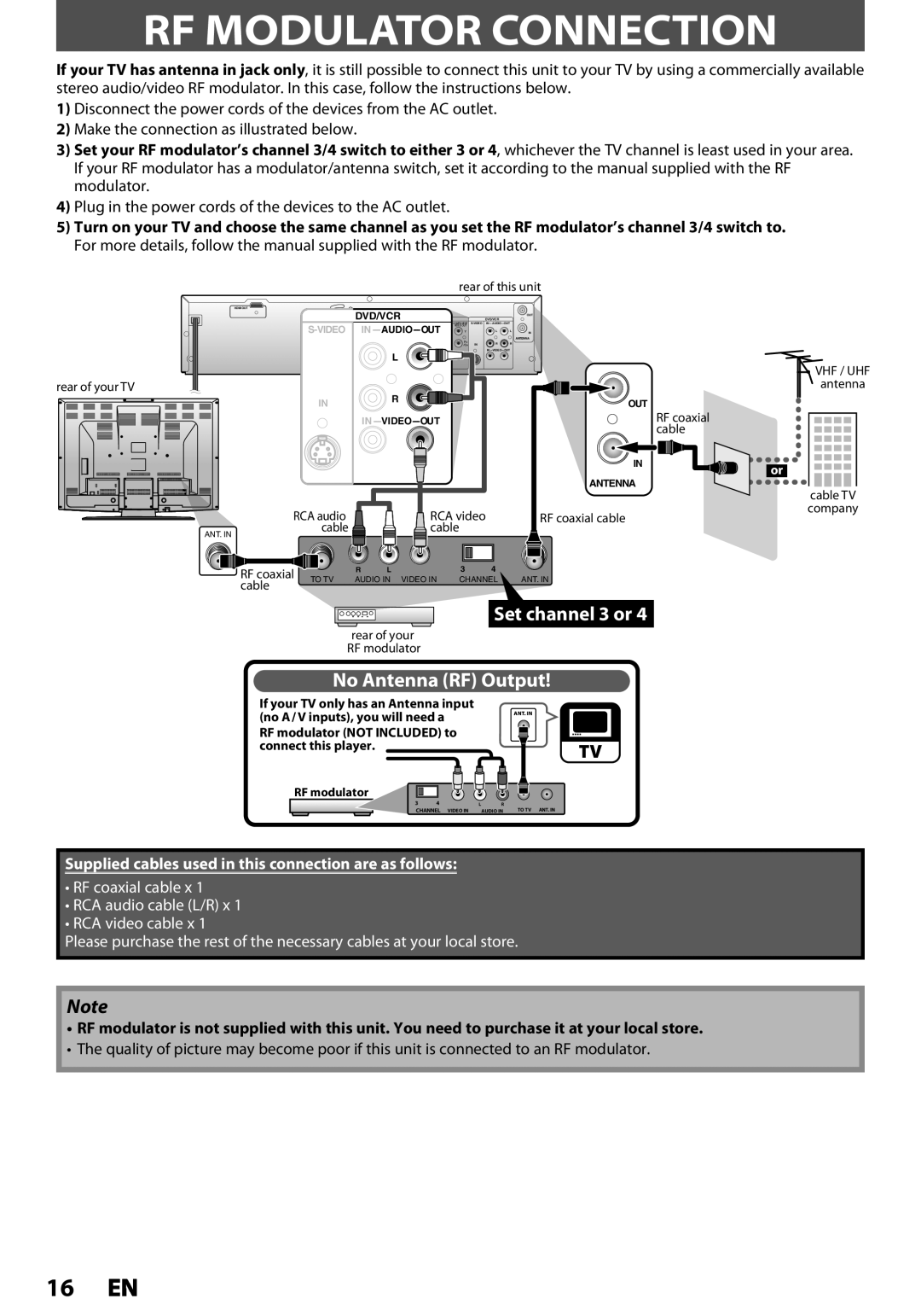 Magnavox ZV457MG9 owner manual RF Modulator Connection, Plug in the power cords of the devices to the AC outlet 