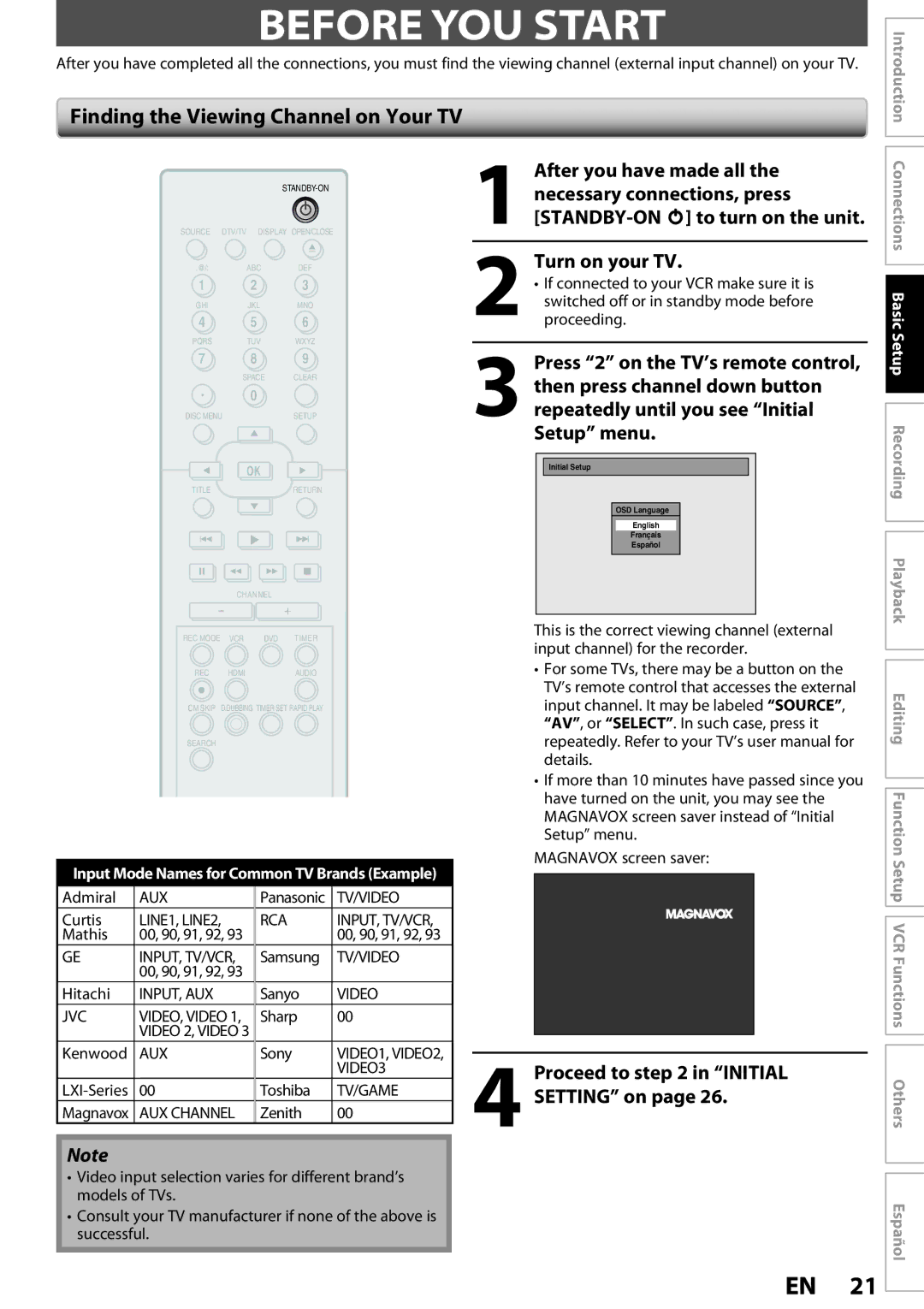 Magnavox ZV457MG9 Before YOU Start, Finding the Viewing Channel on Your TV, Turn on your TV, Proceed to in Initial 