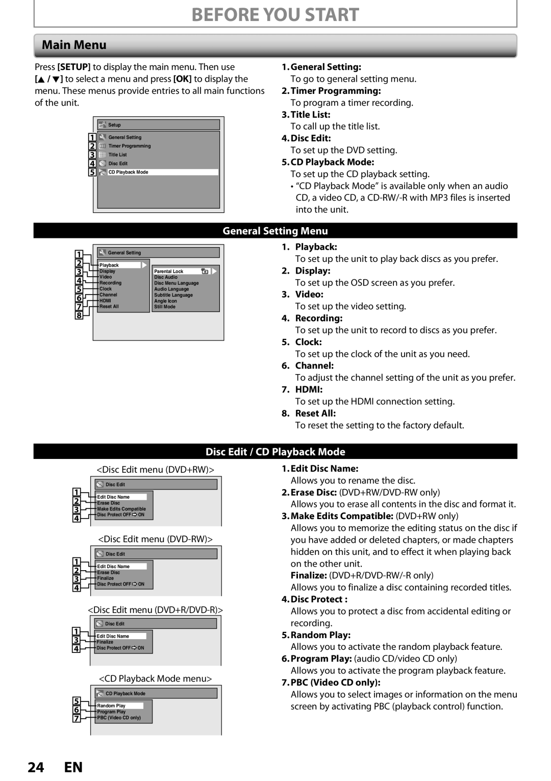 Magnavox ZV457MG9 owner manual Main Menu 