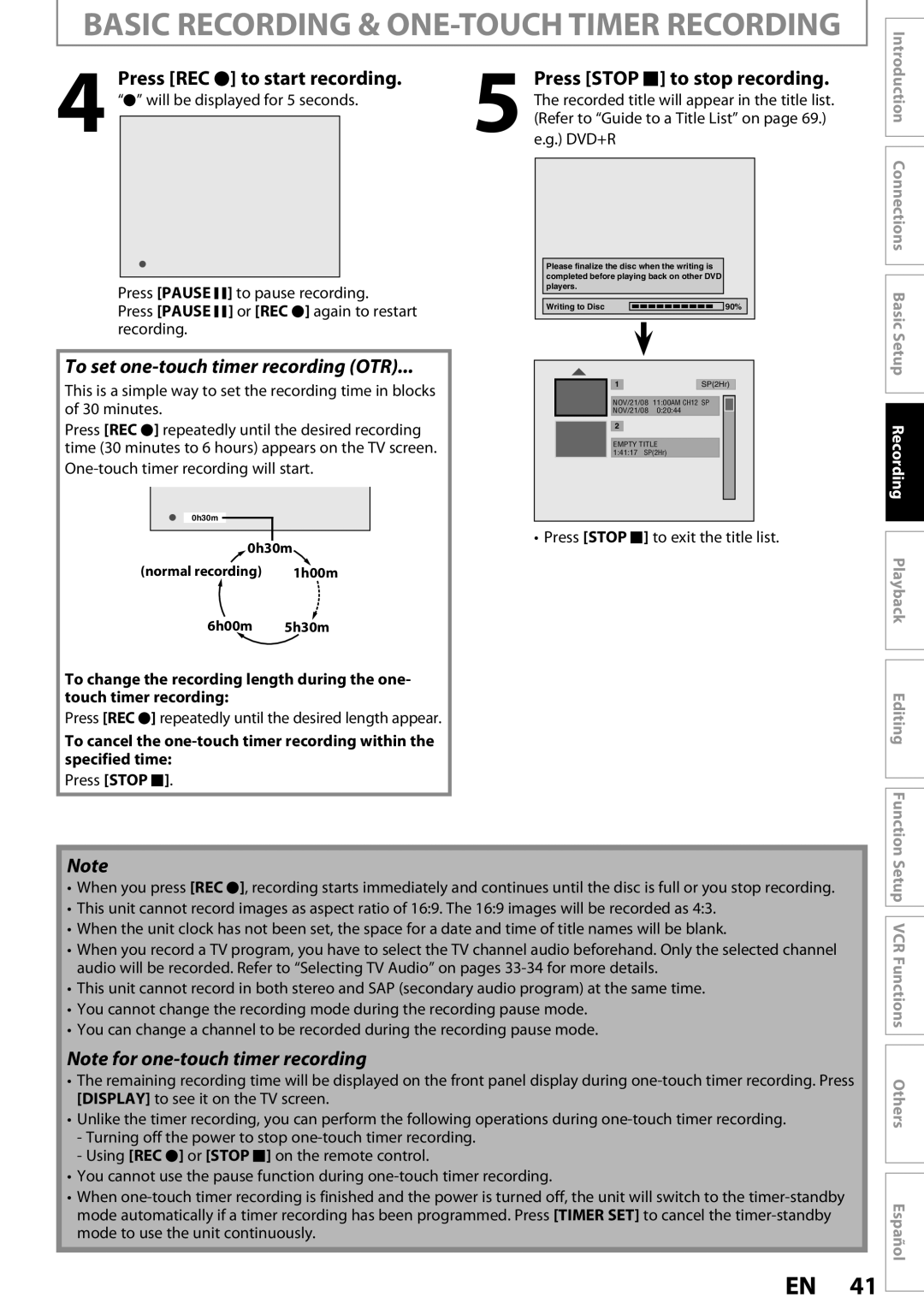 Magnavox ZV457MG9 owner manual Press Stop C to exit the title list, Press REC I repeatedly until the desired length appear 