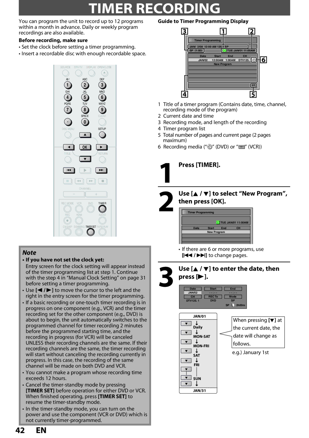 Magnavox ZV457MG9 owner manual Timer Recording, Press Timer Use K / L to select New Program, then press OK 