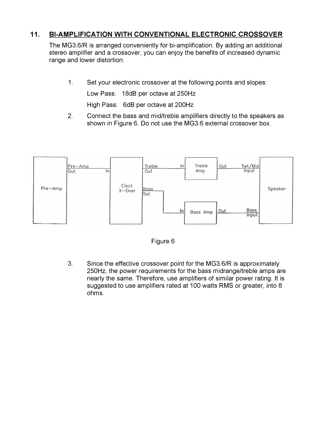 Magnepan MG3.6/R manual BI-AMPLIFICATION with Conventional Electronic Crossover 