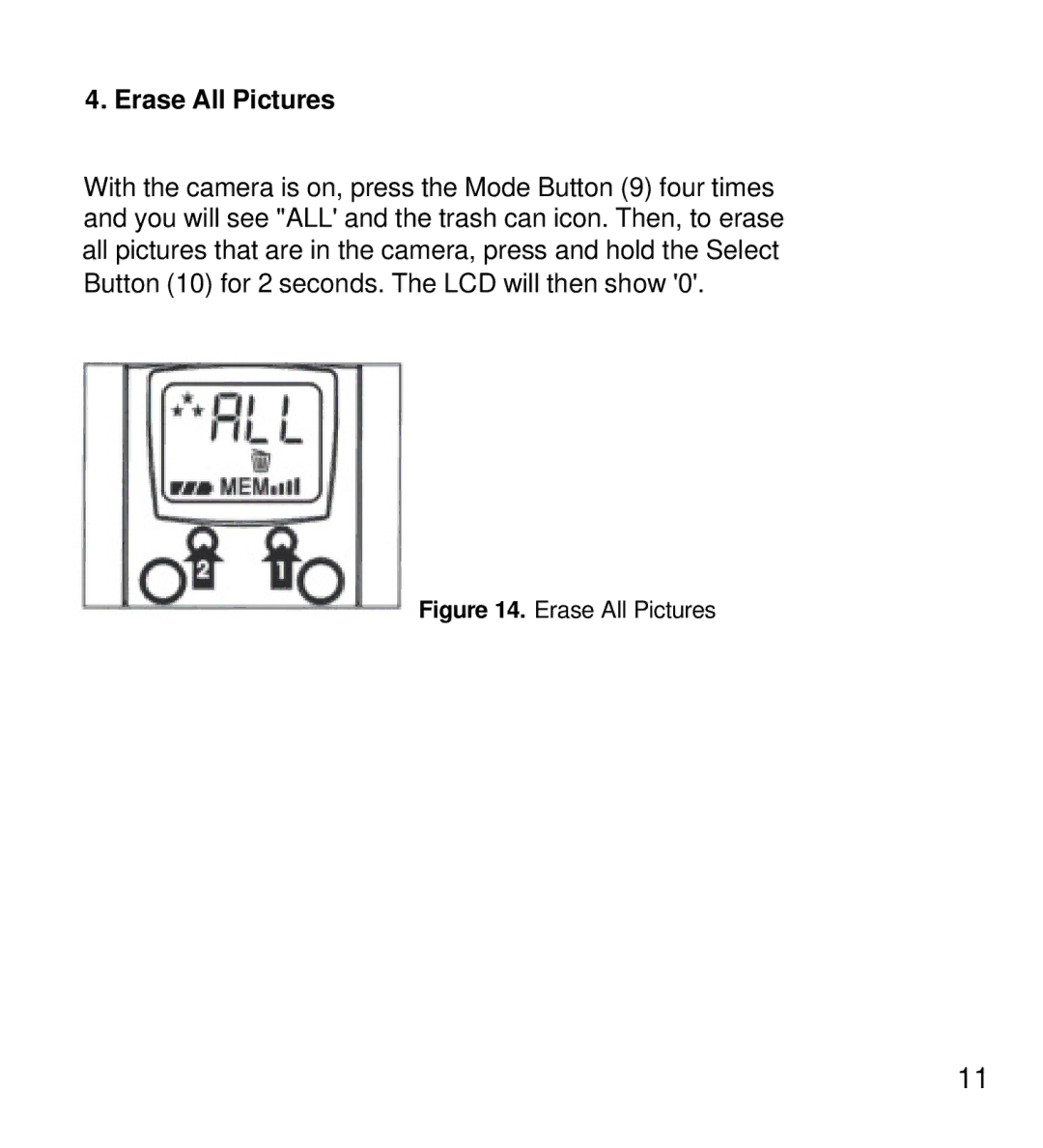 MAGPiX B1380 manual Erase All Pictures 