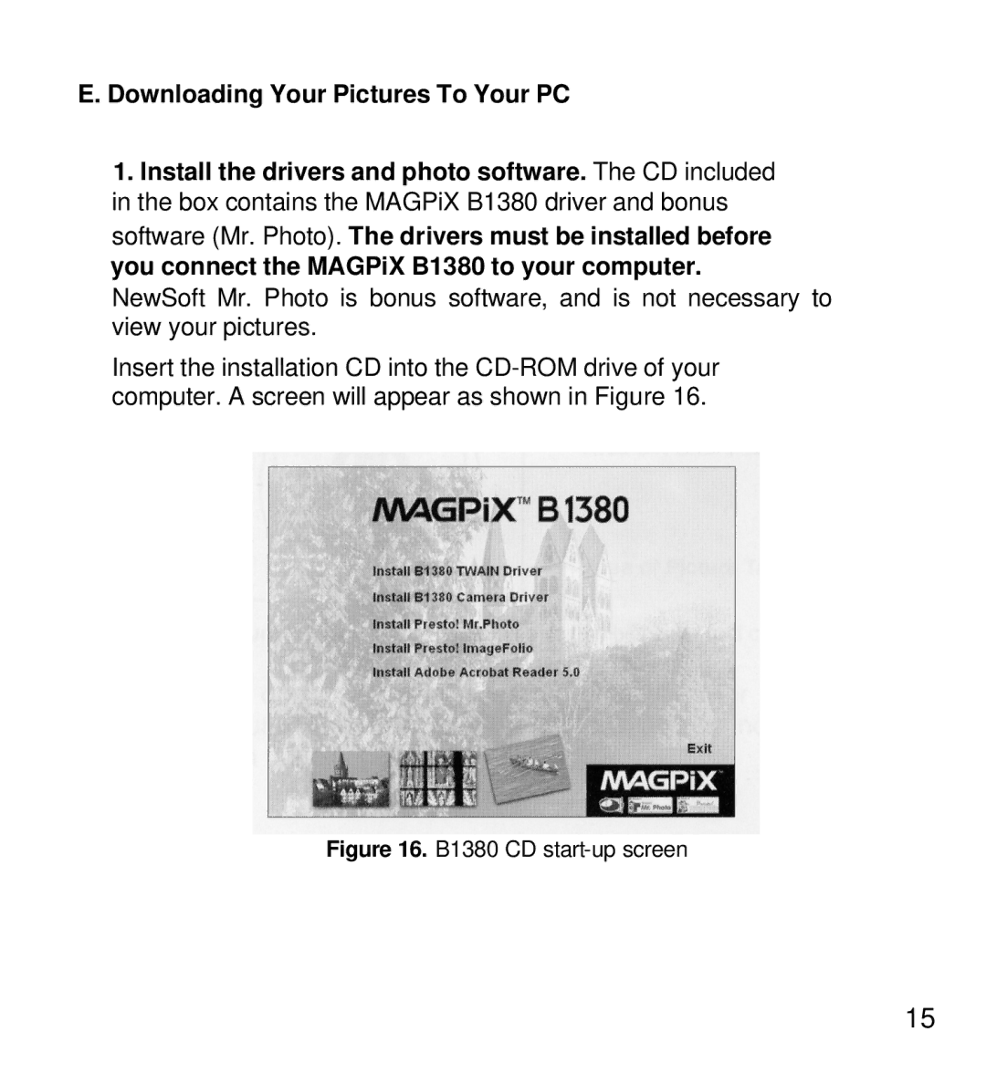 MAGPiX manual B1380 CD start-up screen 