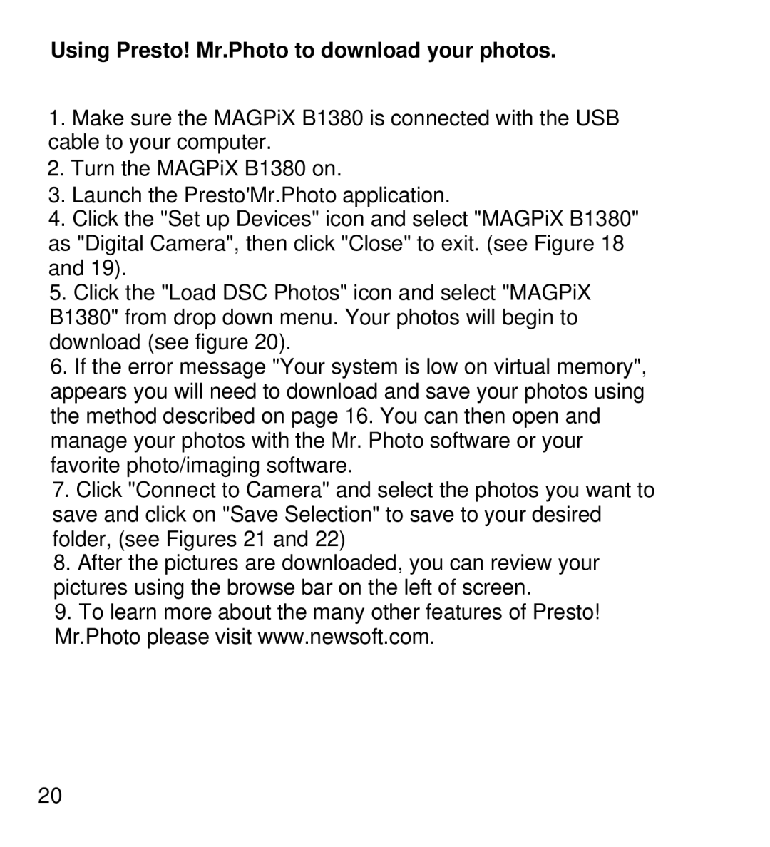 MAGPiX B1380 manual Using Presto! Mr.Photo to download your photos 