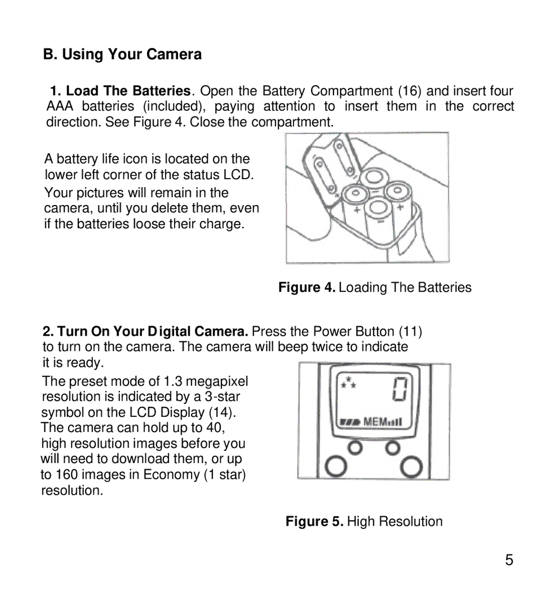 MAGPiX B1380 manual Using Your Camera, Loading The Batteries 