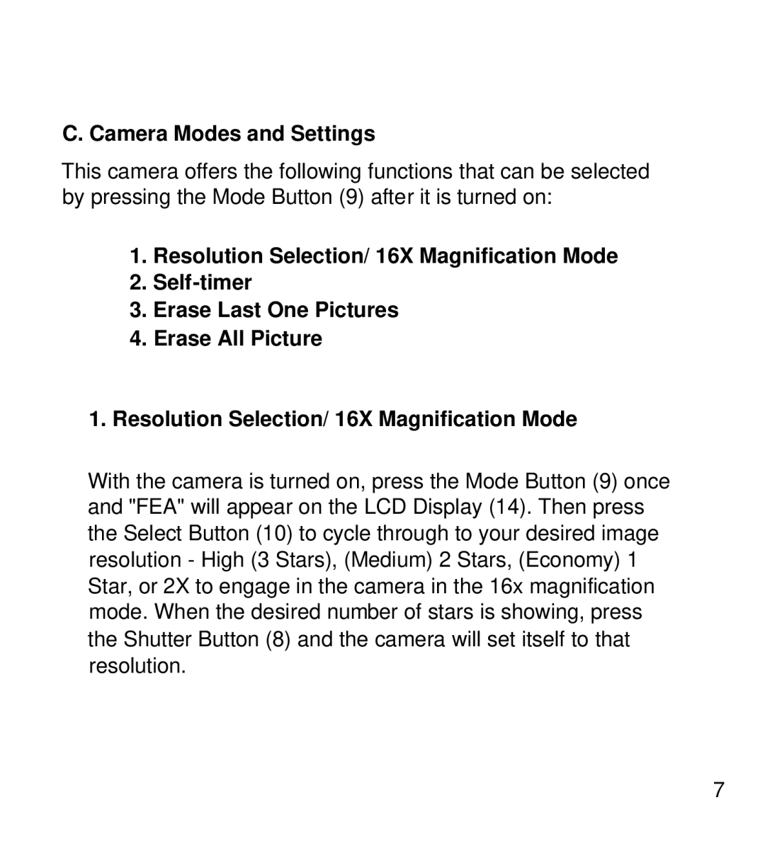 MAGPiX B1380 manual Camera Modes and Settings 