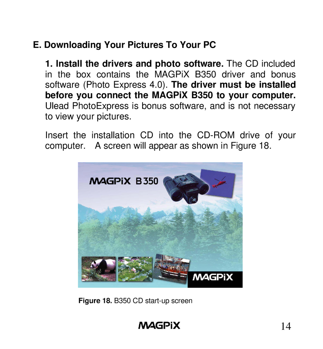 MAGPiX manual B350 CD start-up screen 