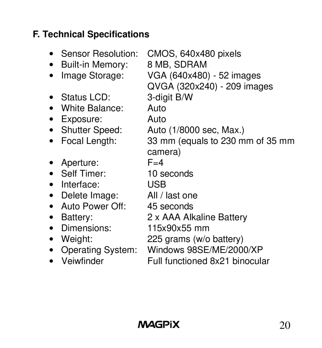 MAGPiX B350 manual Technical Specifications, MB, Sdram 