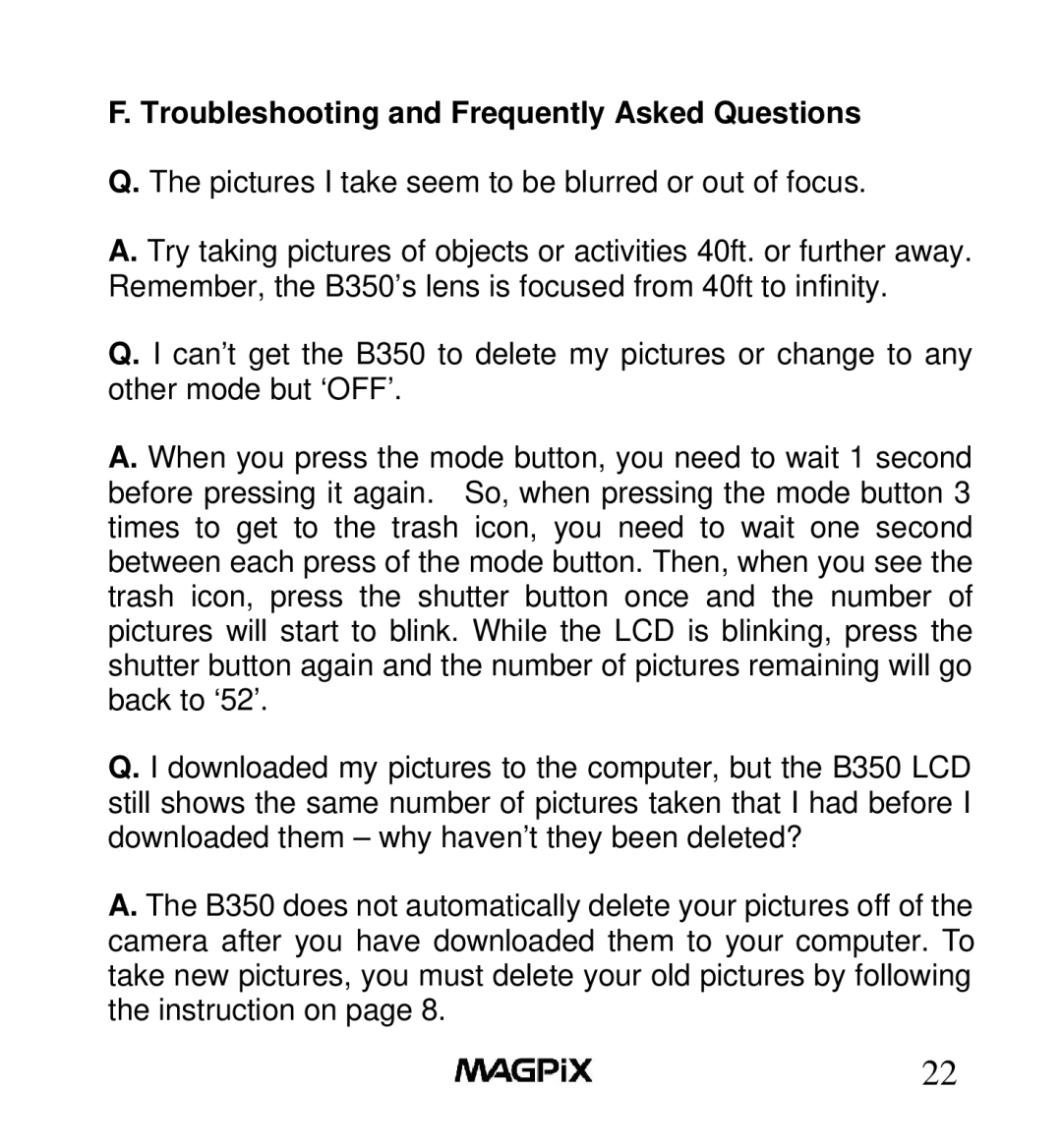 MAGPiX B350 manual Troubleshooting and Frequently Asked Questions 